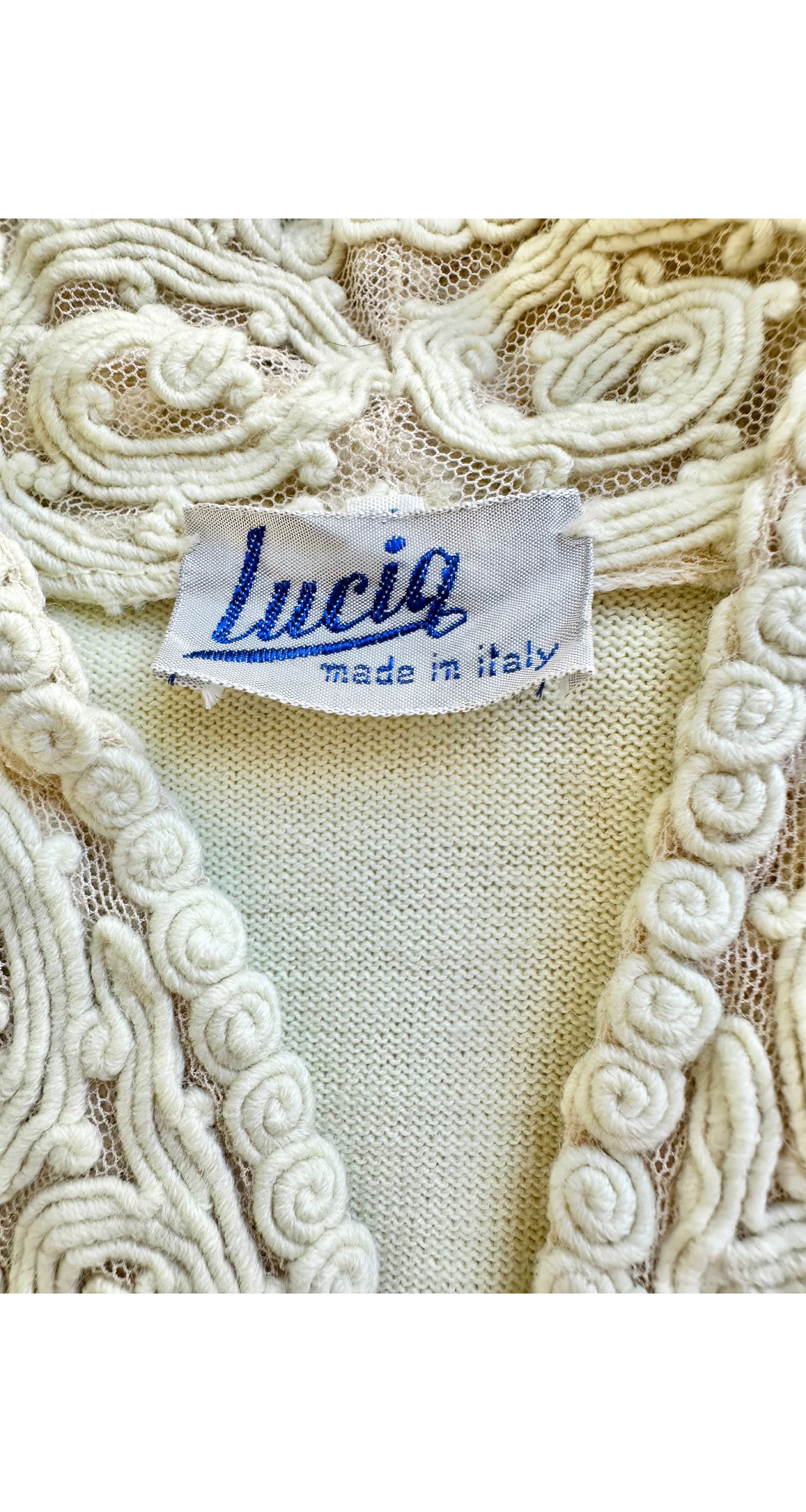 1950s Ivory Soutache Lace Wool Cardigan Sweater