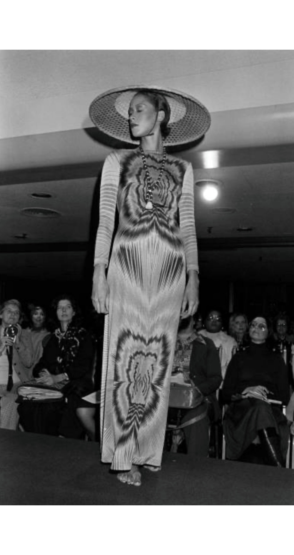 1976 Resort Op Art Print Nylon Jersey Maxi Dress
