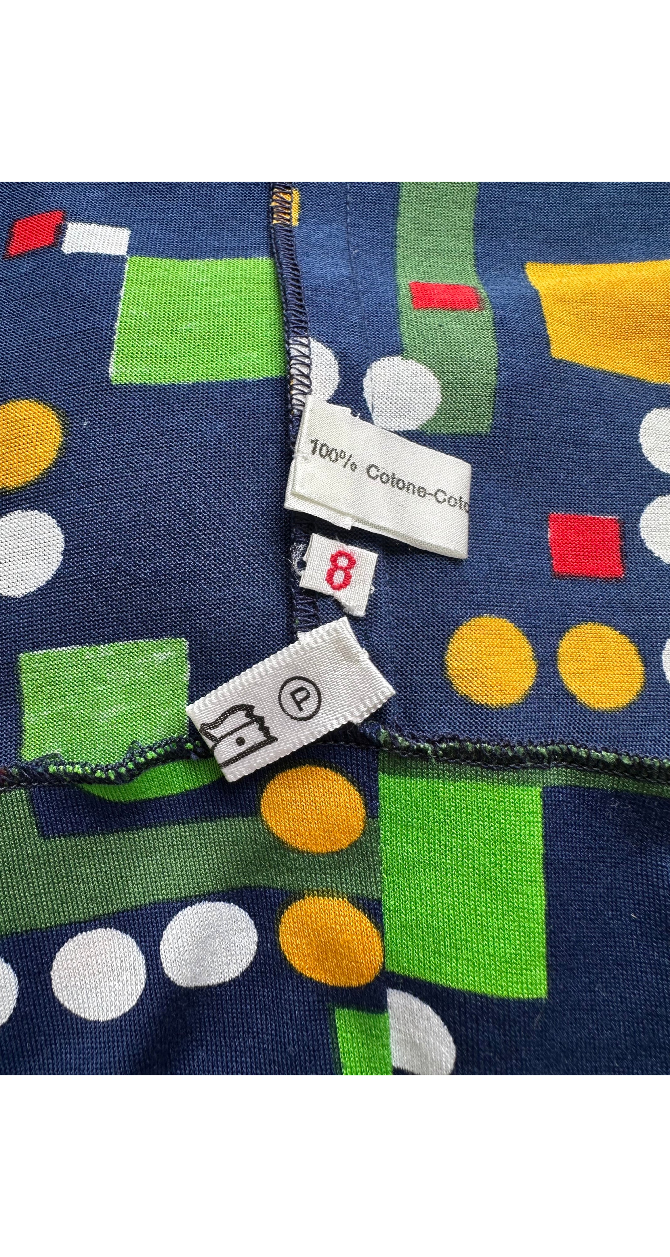 1970s Floral Geometric Print Cotton Jersey Halter Maxi Dress