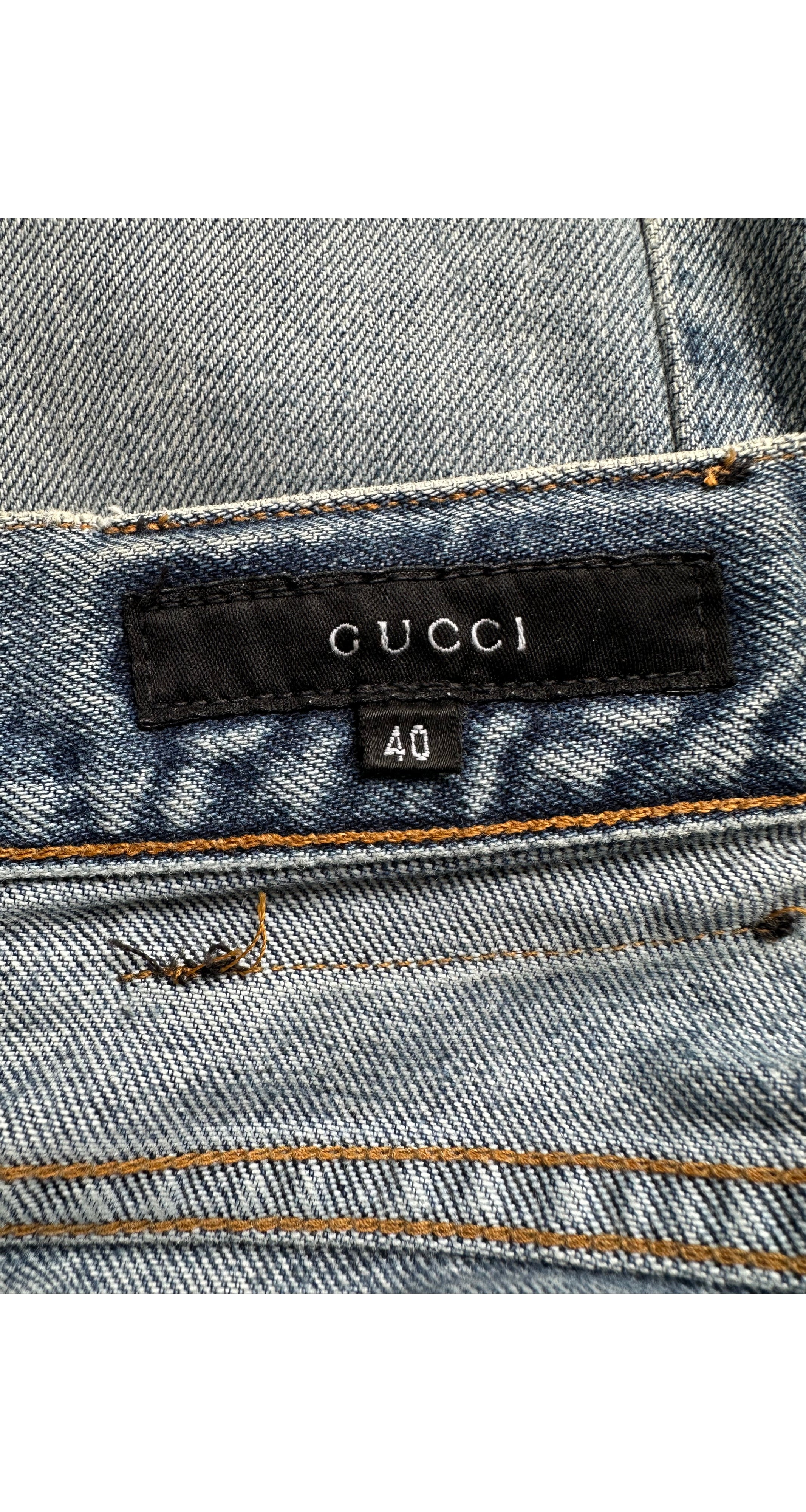 1999 S/S Beaded Distressed Denim Mid-Rise Jeans