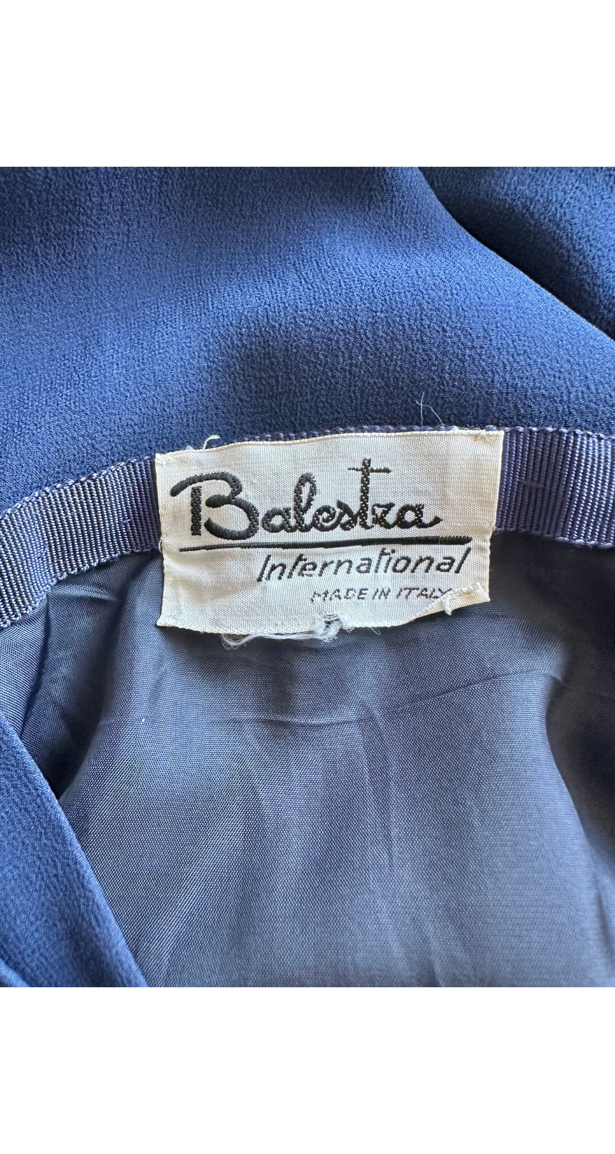 1970s Embellished Navy Silk Chiffon Pleated Dress