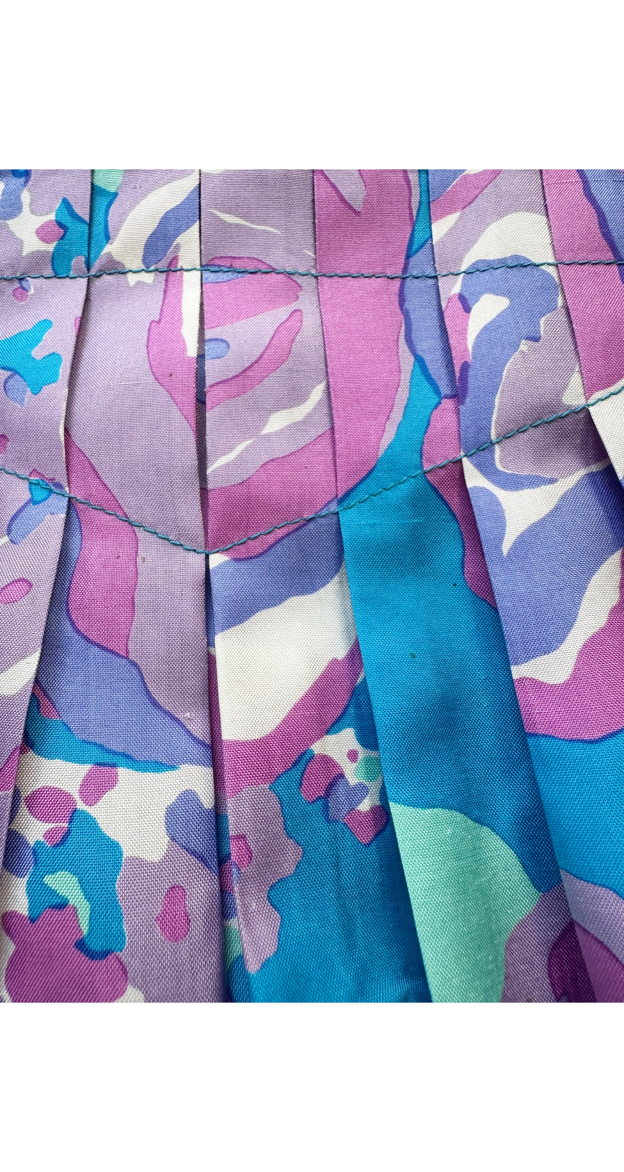 1970s Floral Blue Thai Silk Caftan Maxi Dress