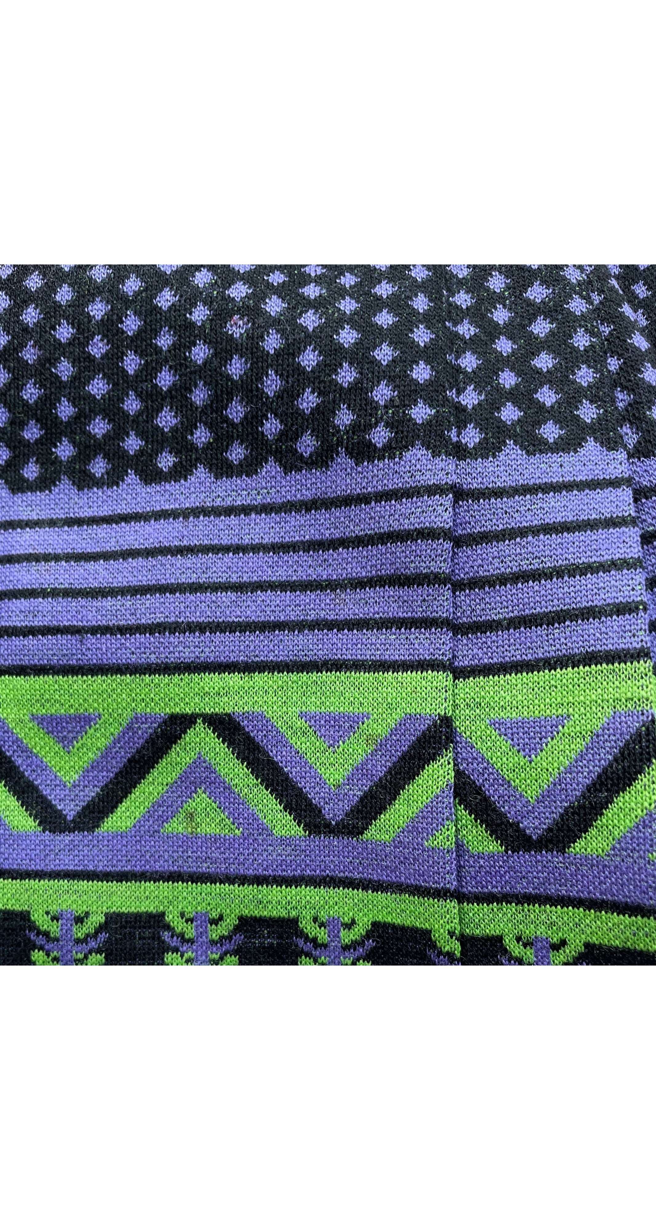 1973-74 F/W Feather Geometric Print Black Wool Jersey Pleated Skirt