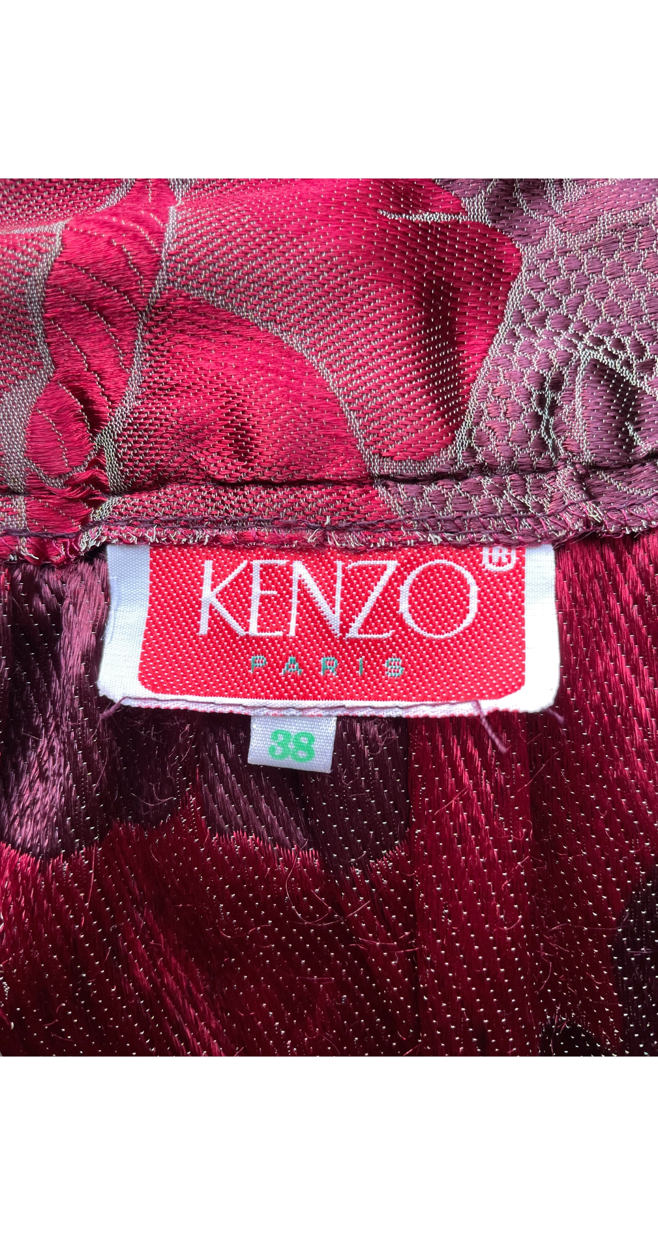 1982 S/S Floral Burgundy Silk Jacquard Skirt