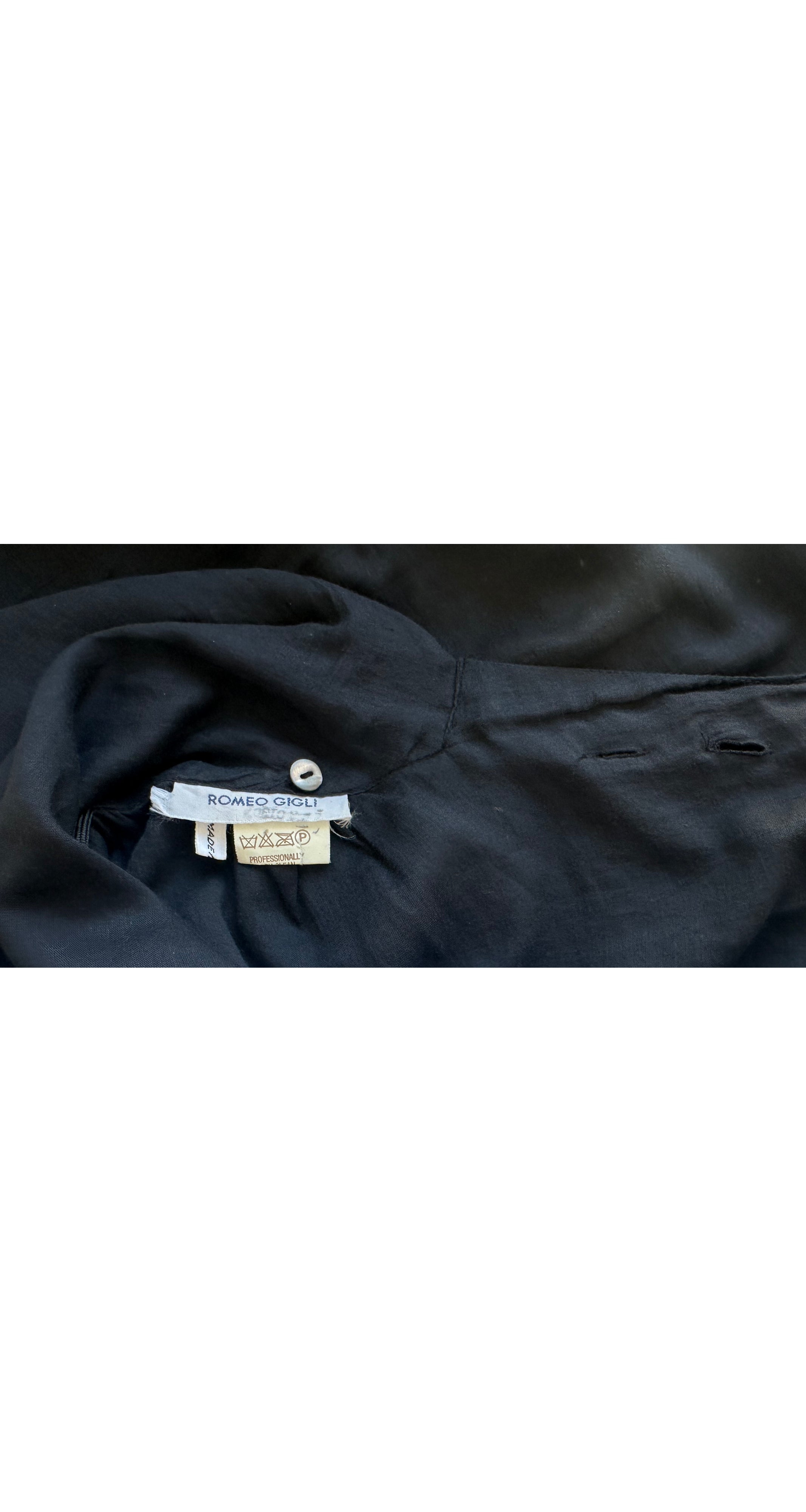 1987 Draped Black Cotton Voile High-Waisted Midi Skirt