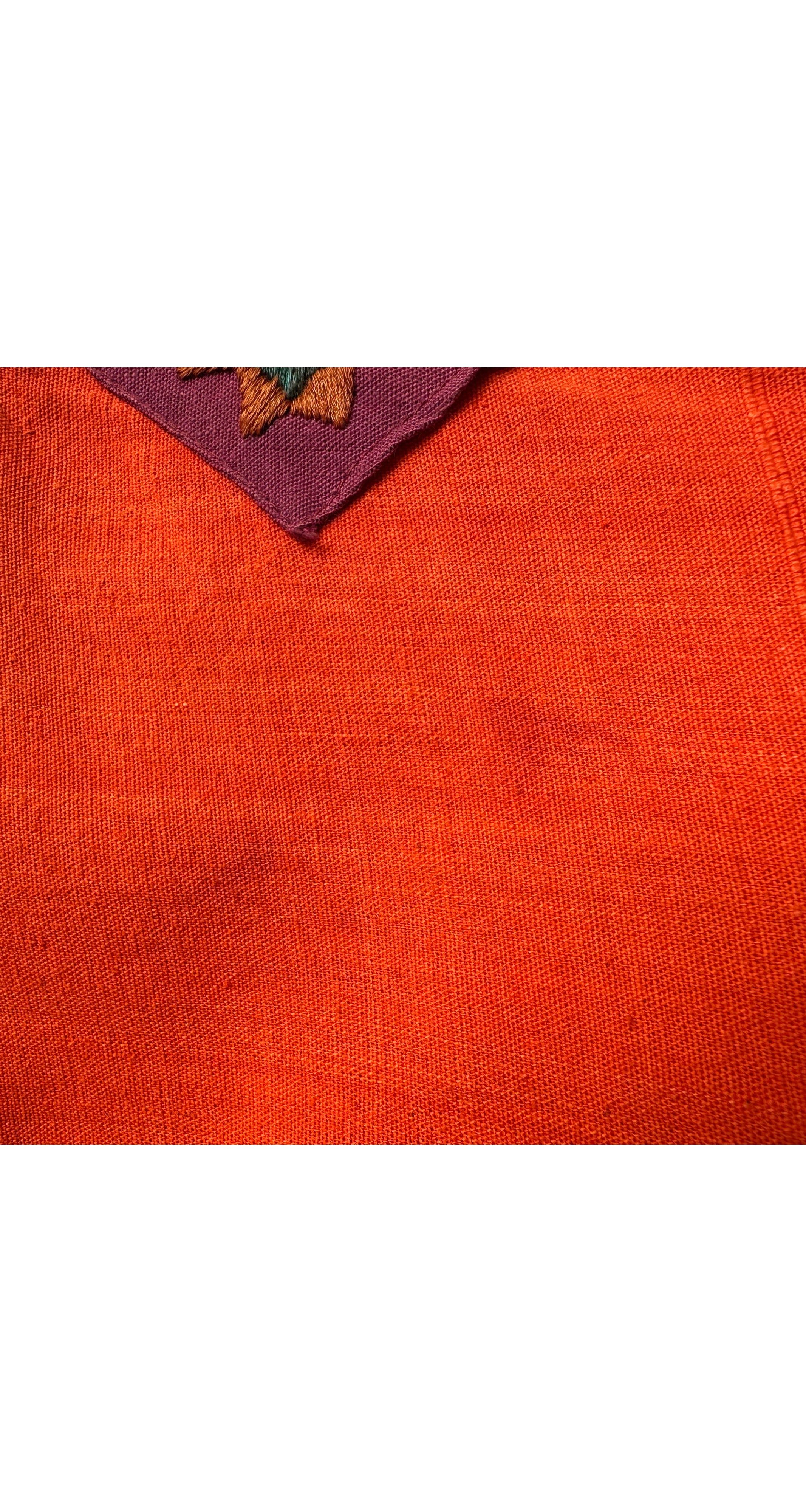 1970s Hand-Embroidered Rooster Orange Cotton Caftan Dress