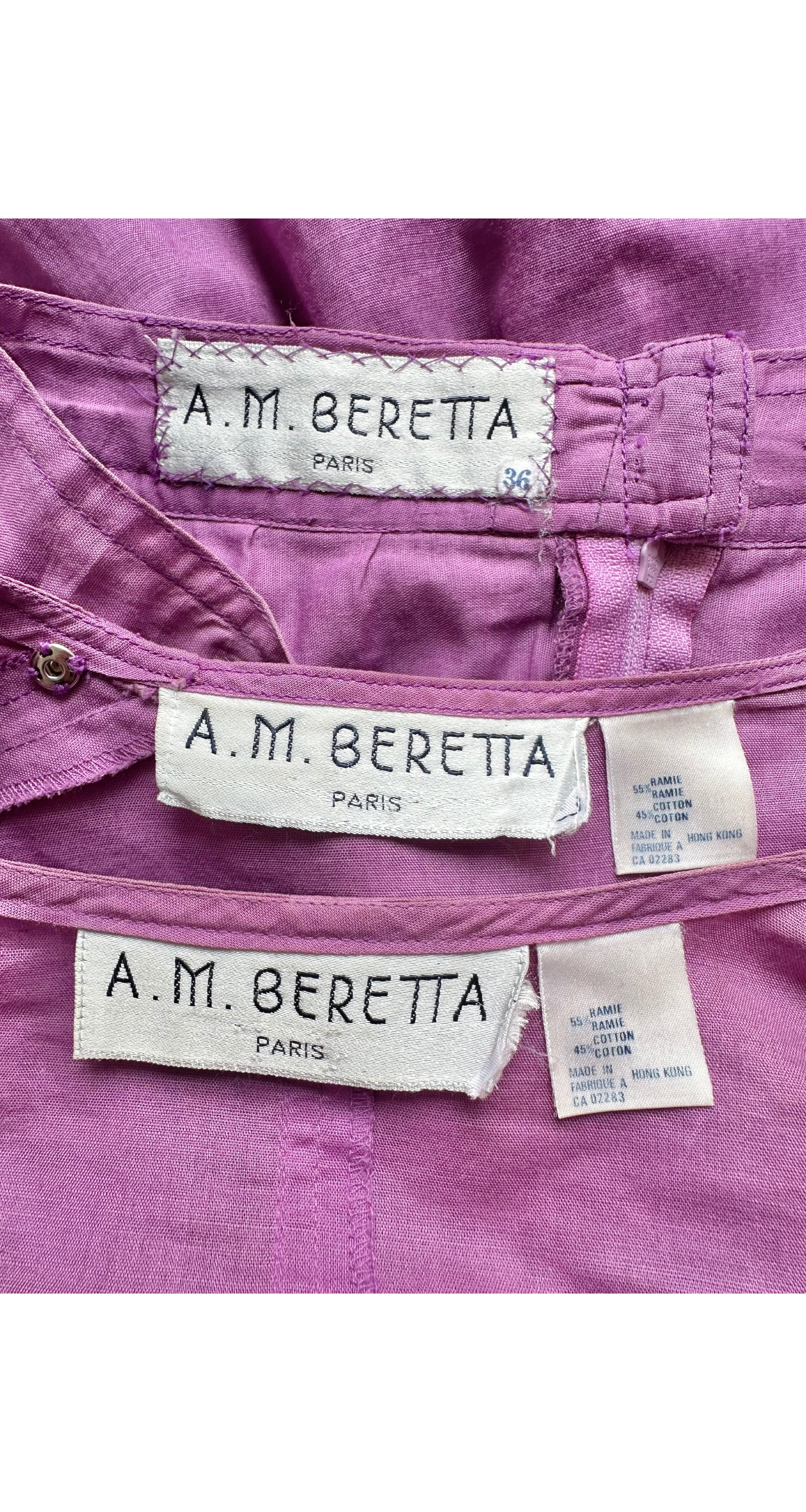 1980s Mauve Cotton Basque Waist Three-Piece Outfit