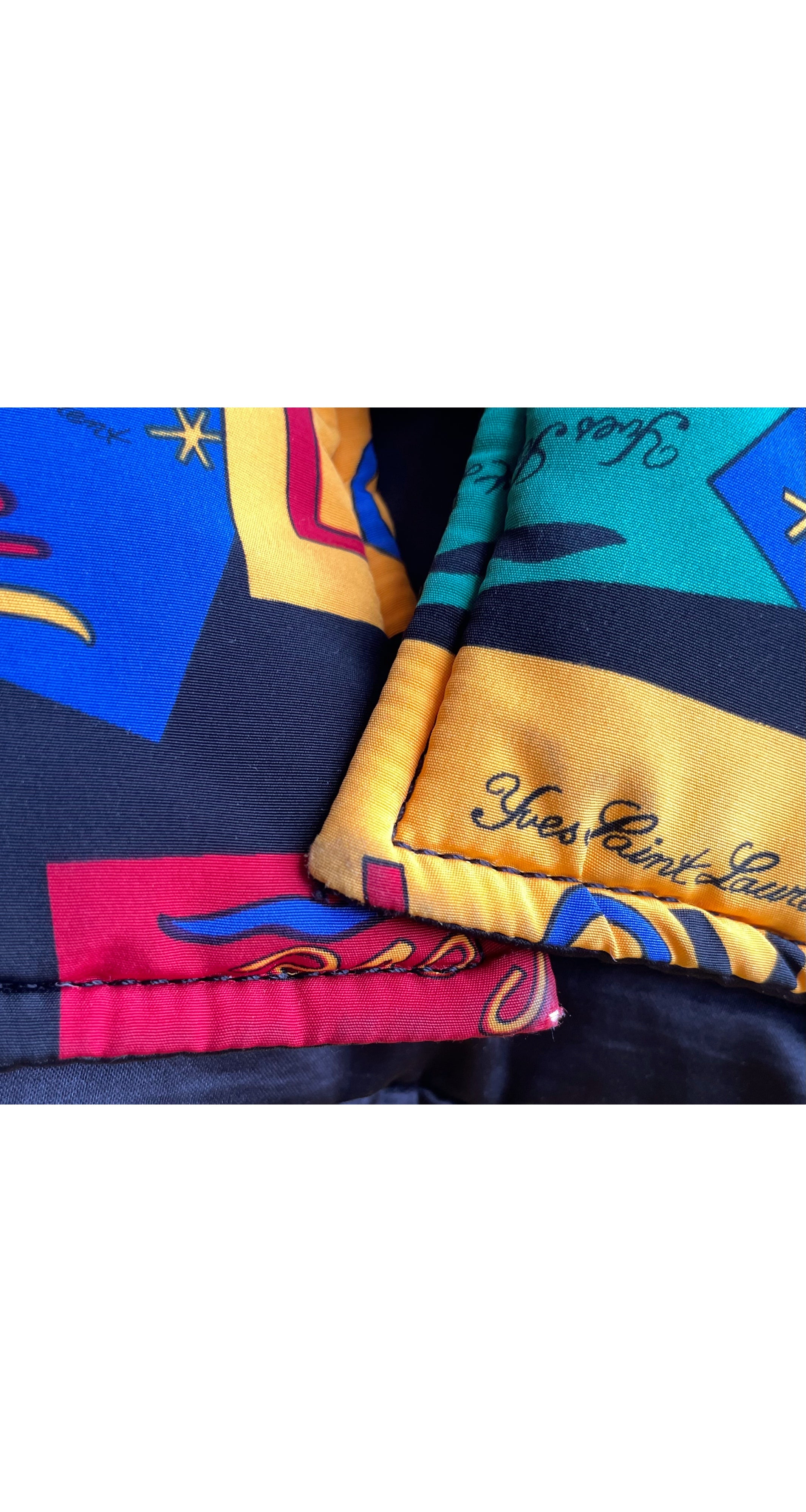 1990s Love Cards Print Black Reversible Puffer Coat