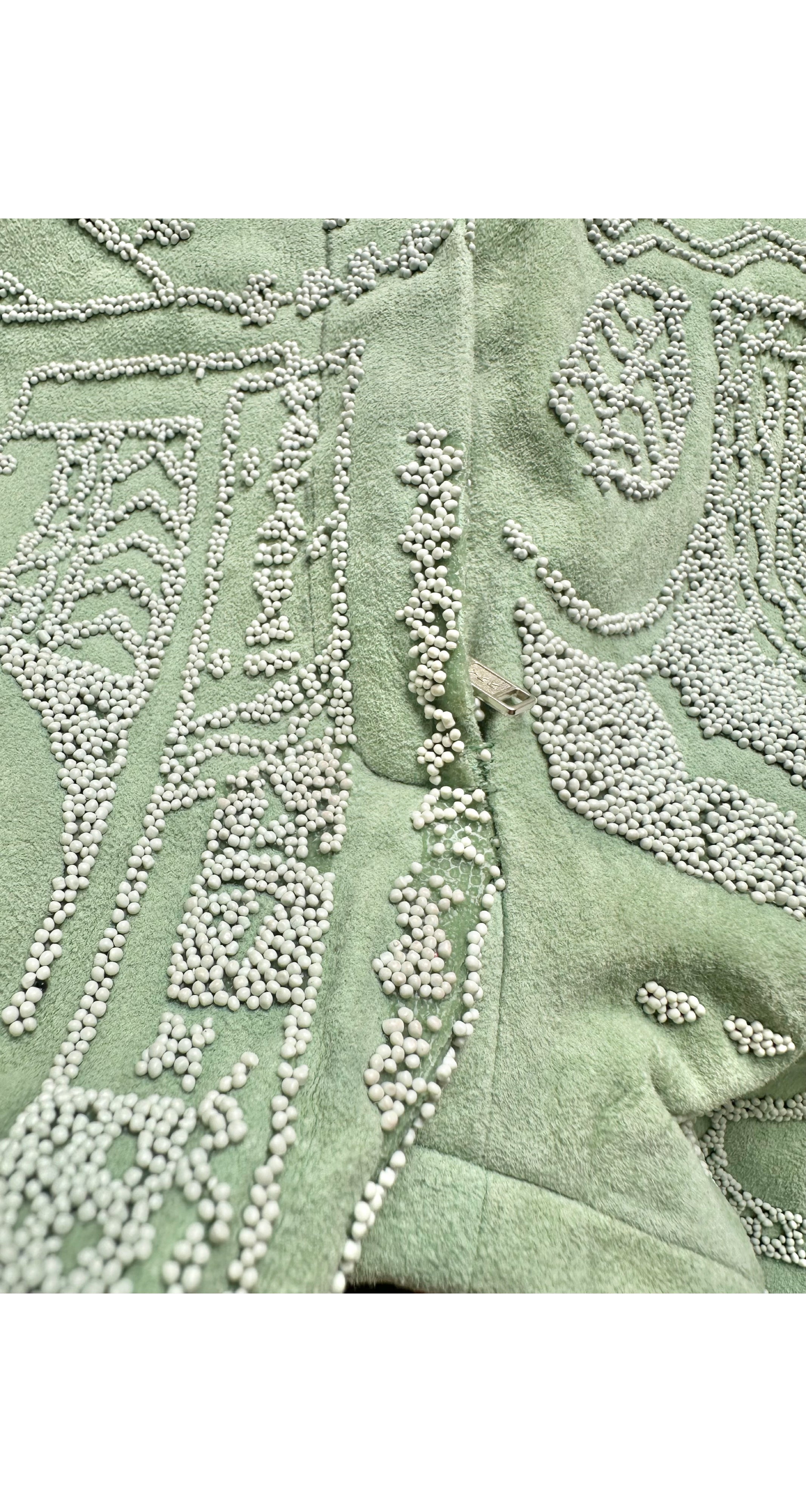 2000 S/S Beaded Seafoam Green Suede Pants