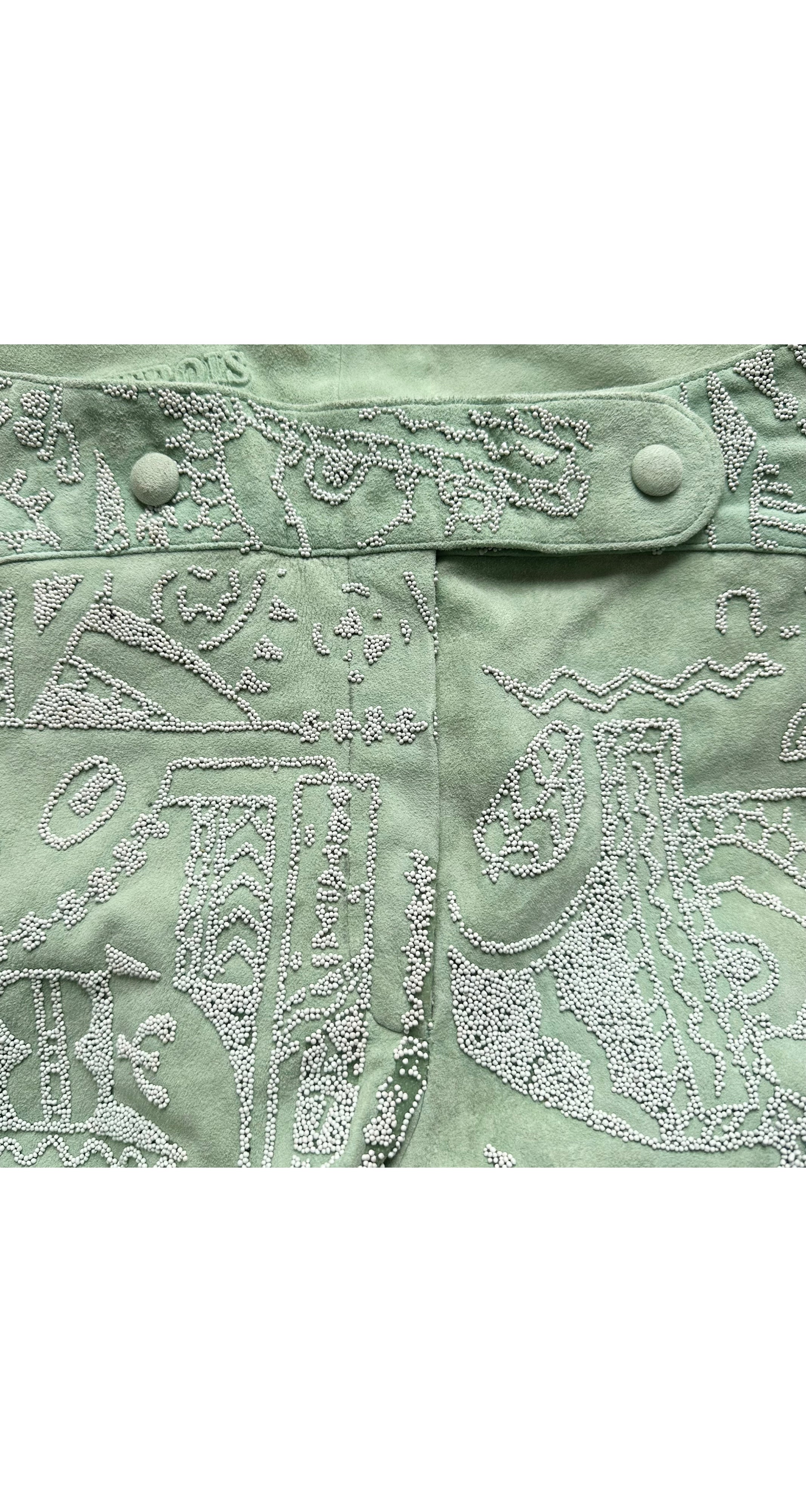 2000 S/S Beaded Seafoam Green Suede Pants