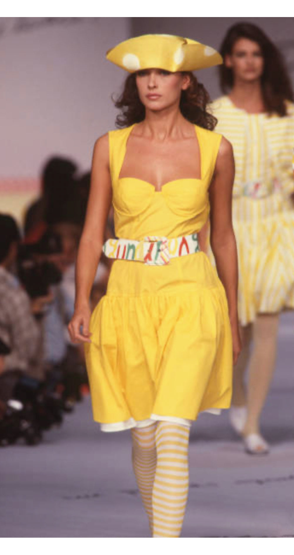 1988 S/S Yellow Striped Cotton Drop Waist Bustier Dress