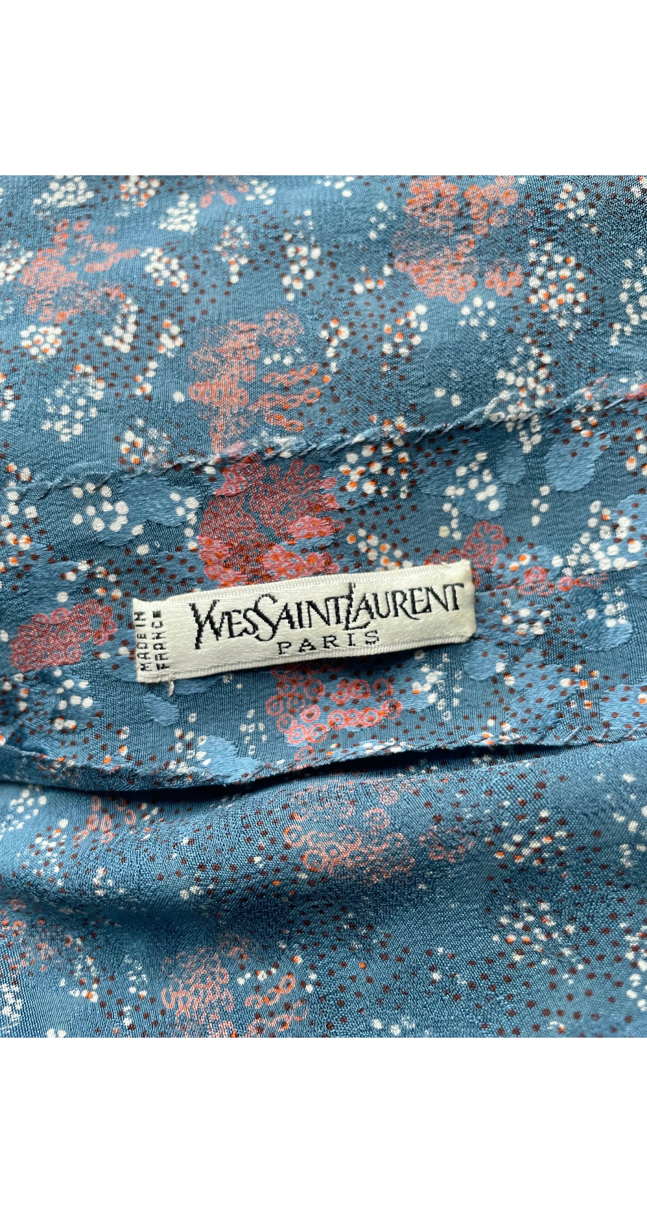 1980s Printed Silk Jacquard Tie-Neck Long Sleeve Blouse