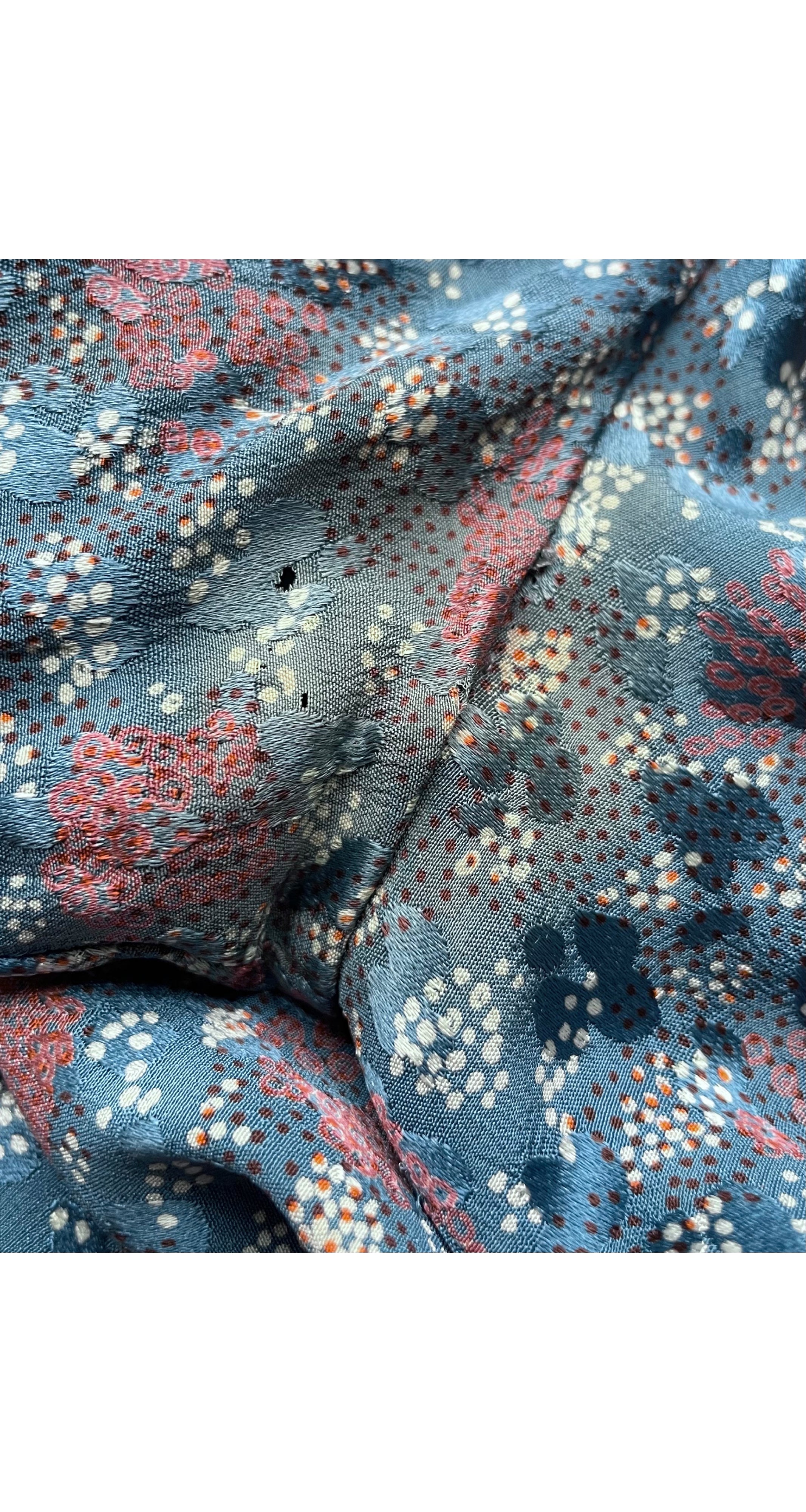 1980s Printed Silk Jacquard Tie-Neck Long Sleeve Blouse