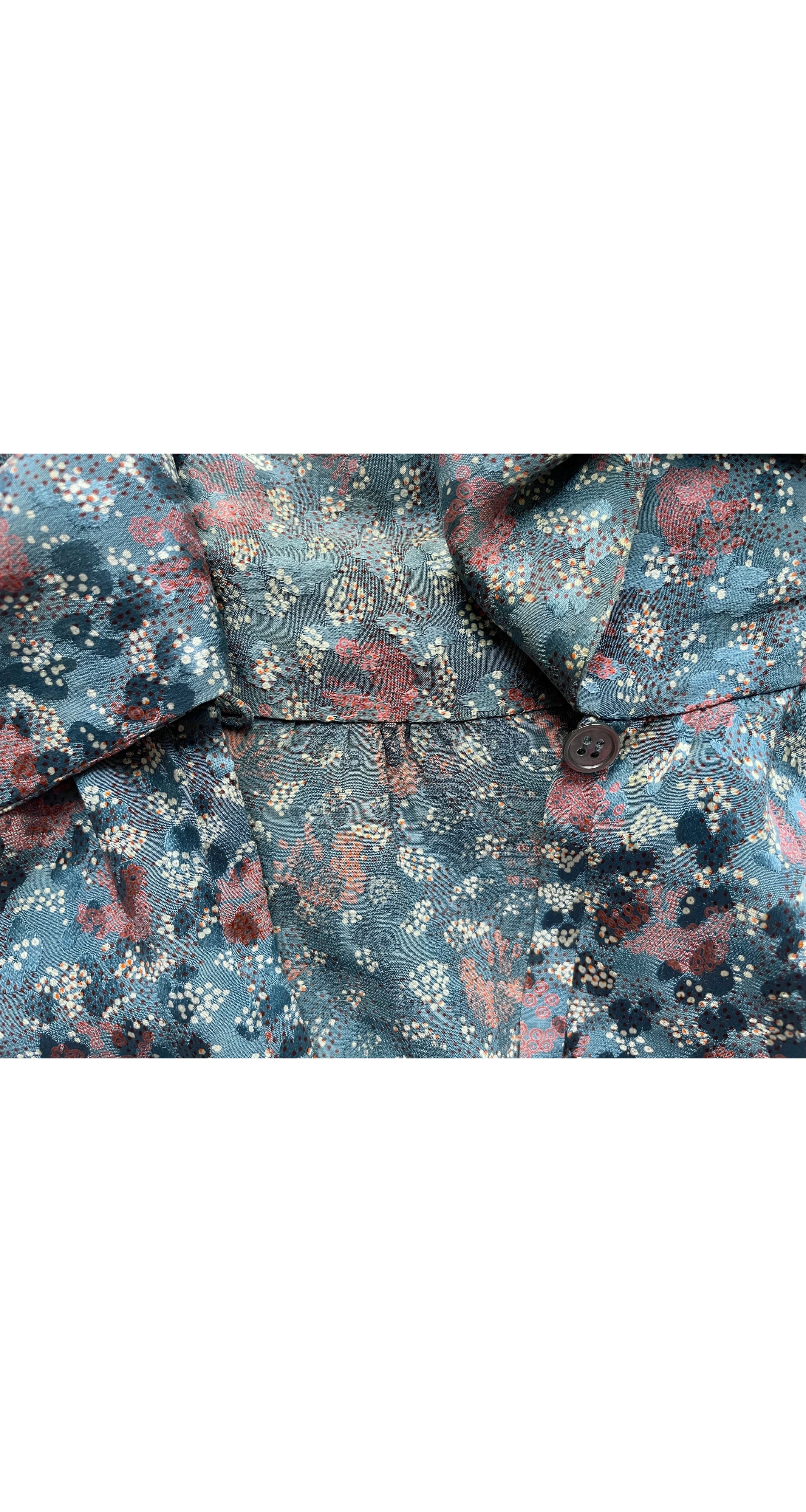 1980s Printed Silk Jacquard Tie-Neck Long Sleeve Blouse