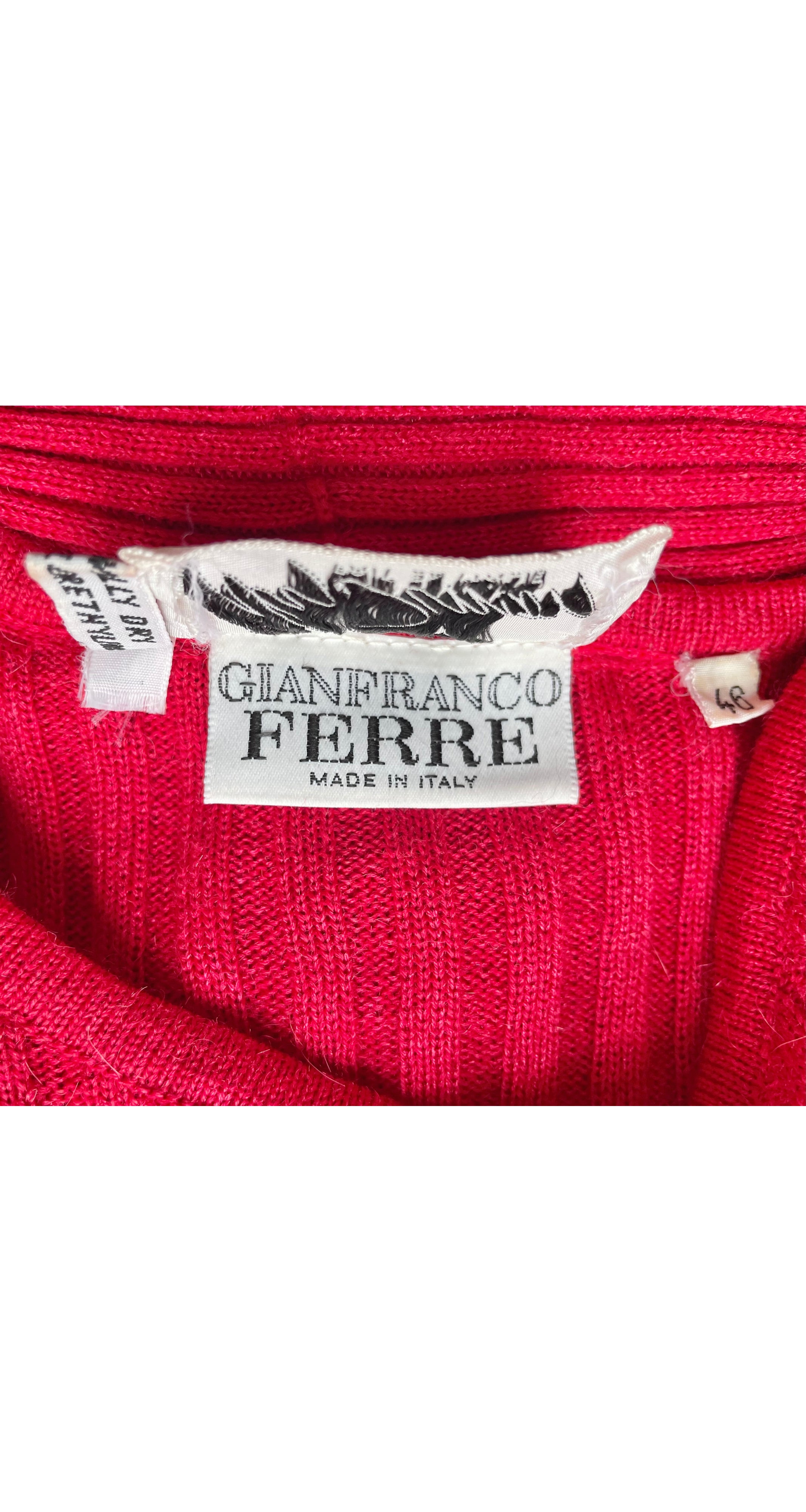 1980s Ribbed Red Wool Cowl Neck Sweater