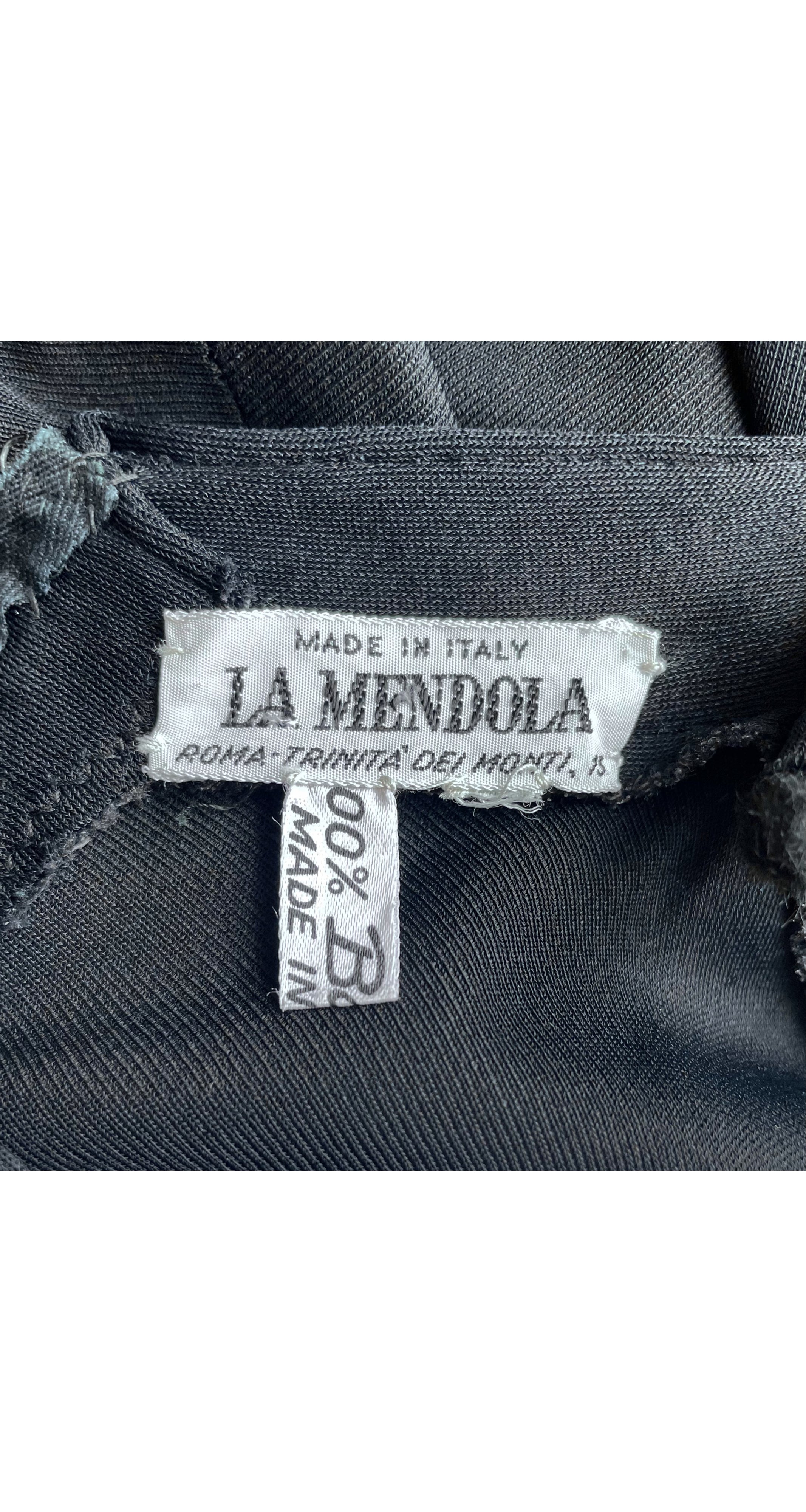 1970s Black Jersey Spaghetti Strap Trapeze Dress