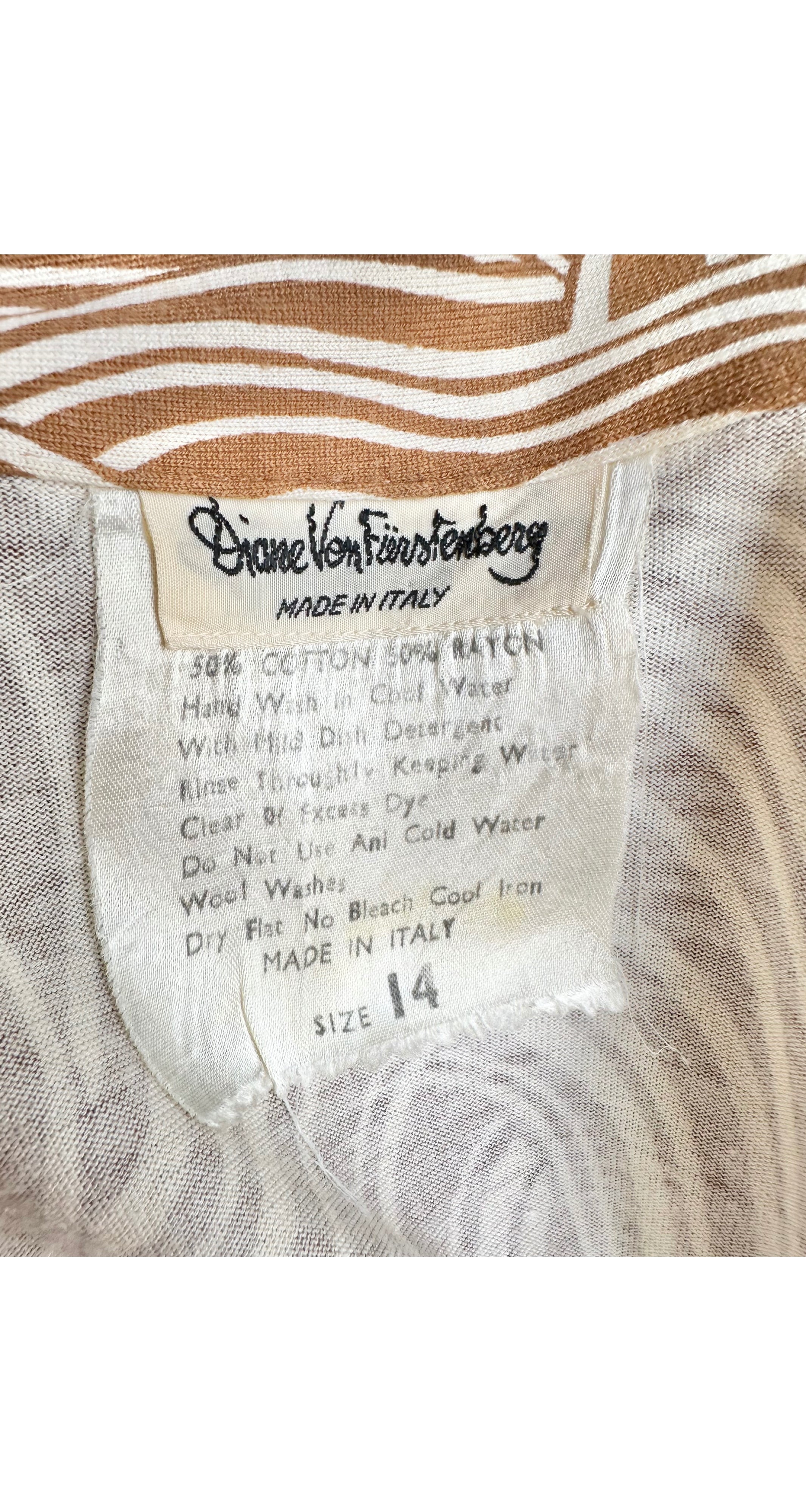 1975 Swirl Print Cotton Jersey Mock Neck Dress