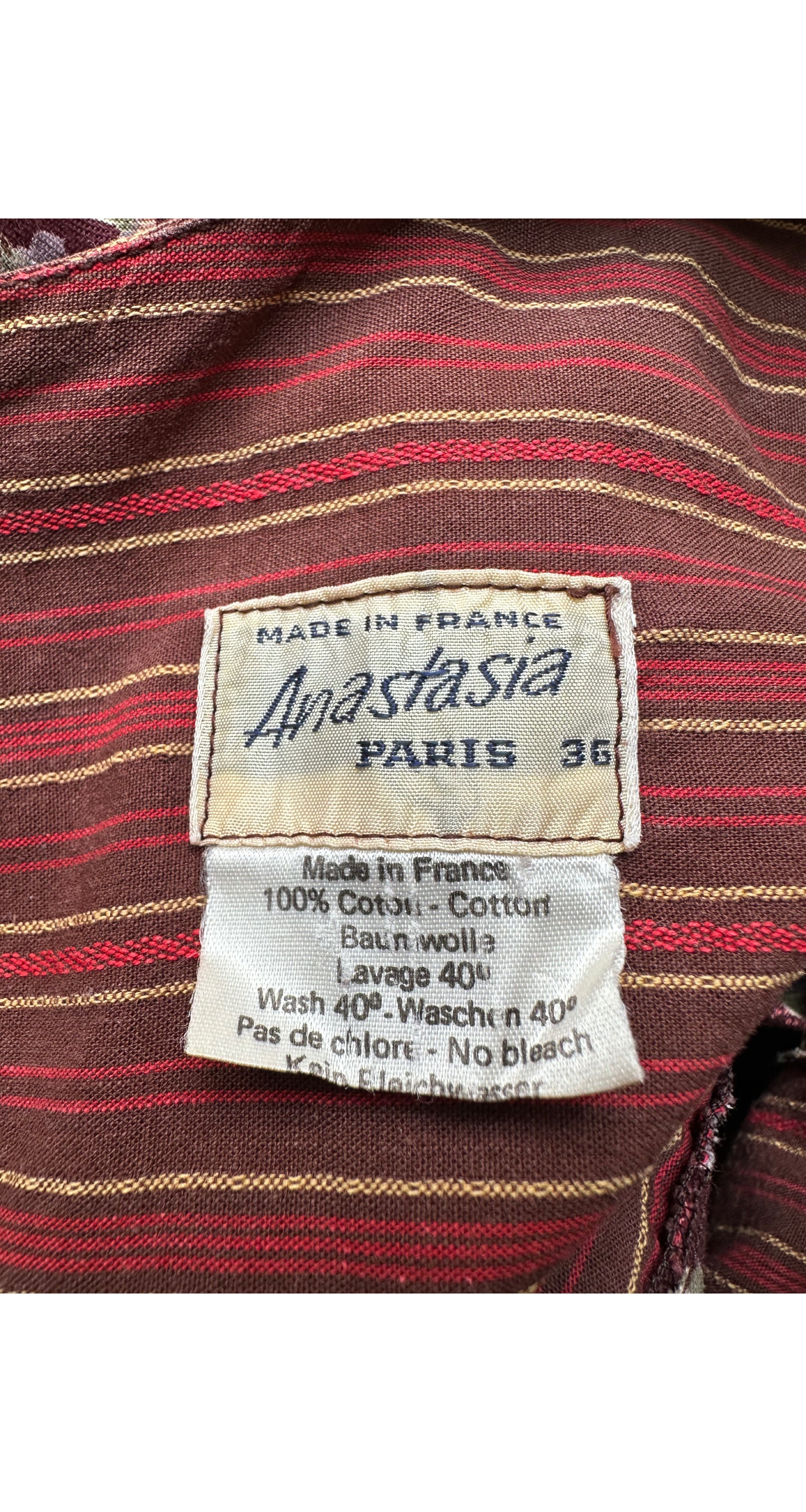 1980s Apple Print Burgundy Cotton Belted Dress