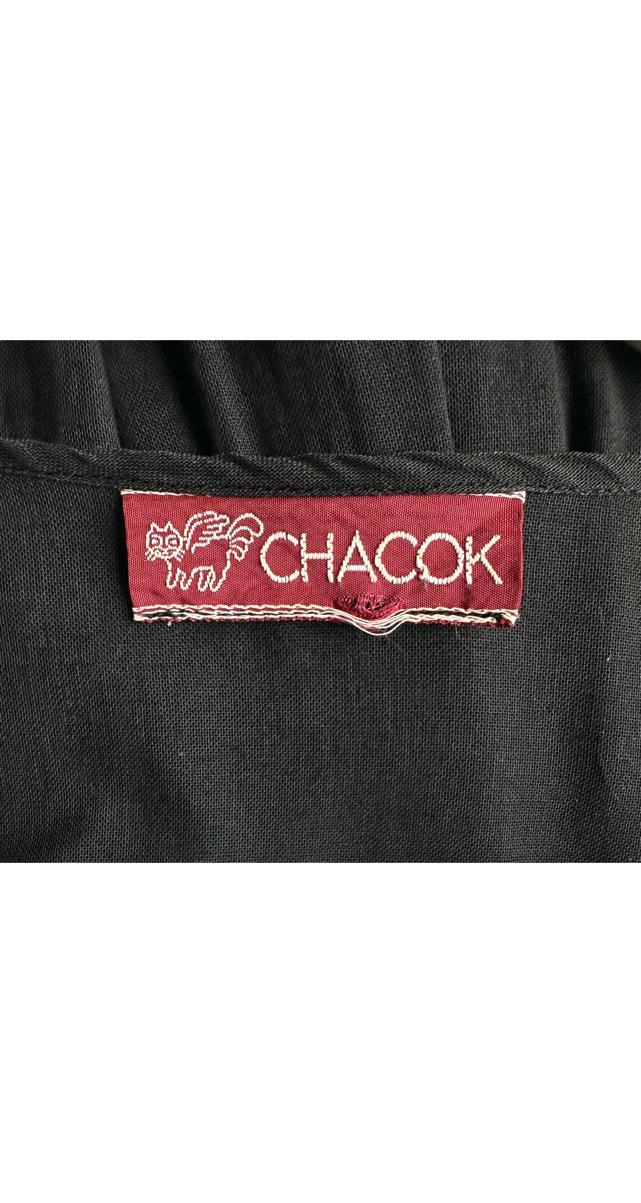 1970s Black Cotton Gauze V-Neck Tent Dress