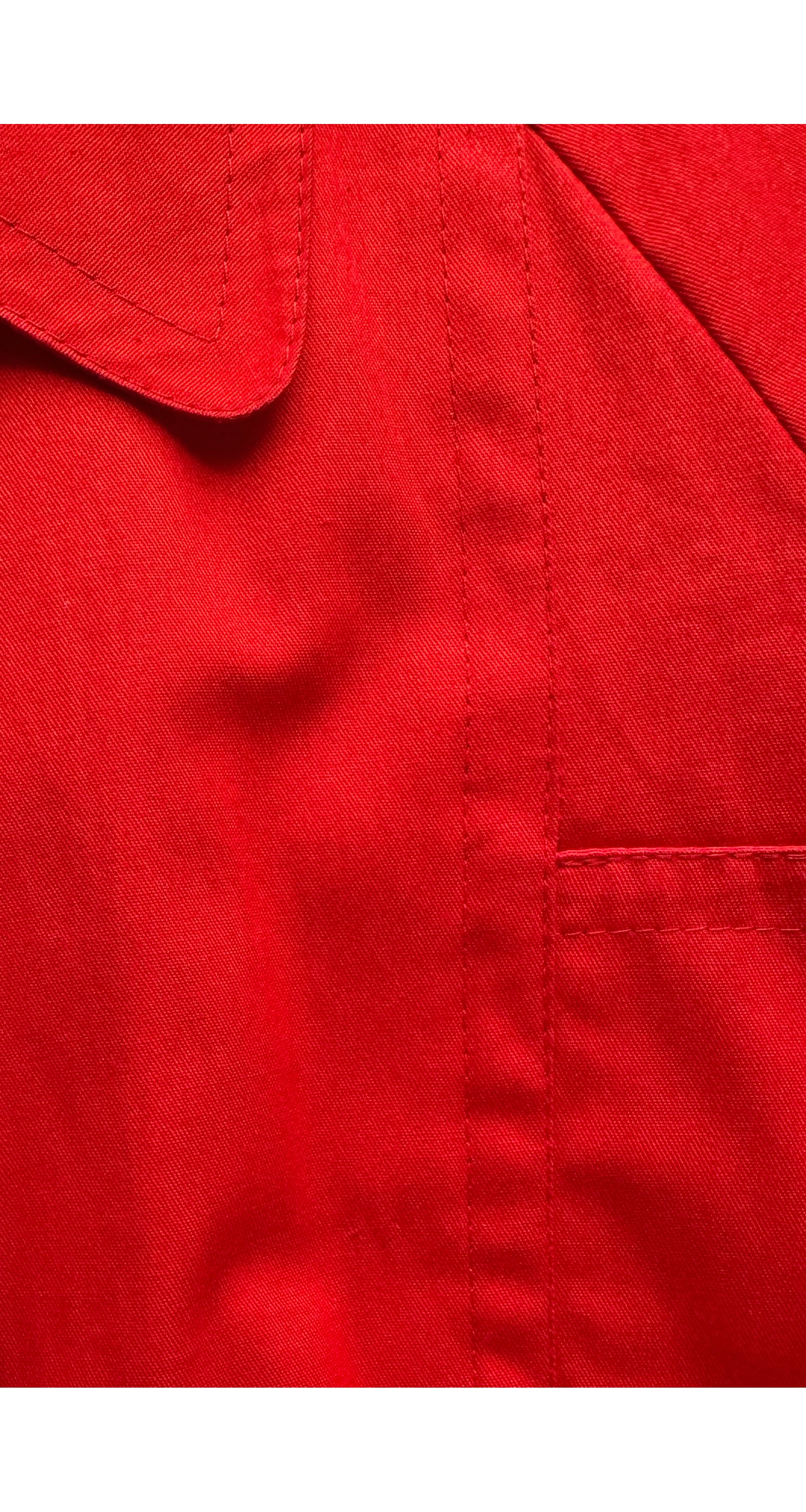 1980s Logo Button Red Cotton Collared Raincoat