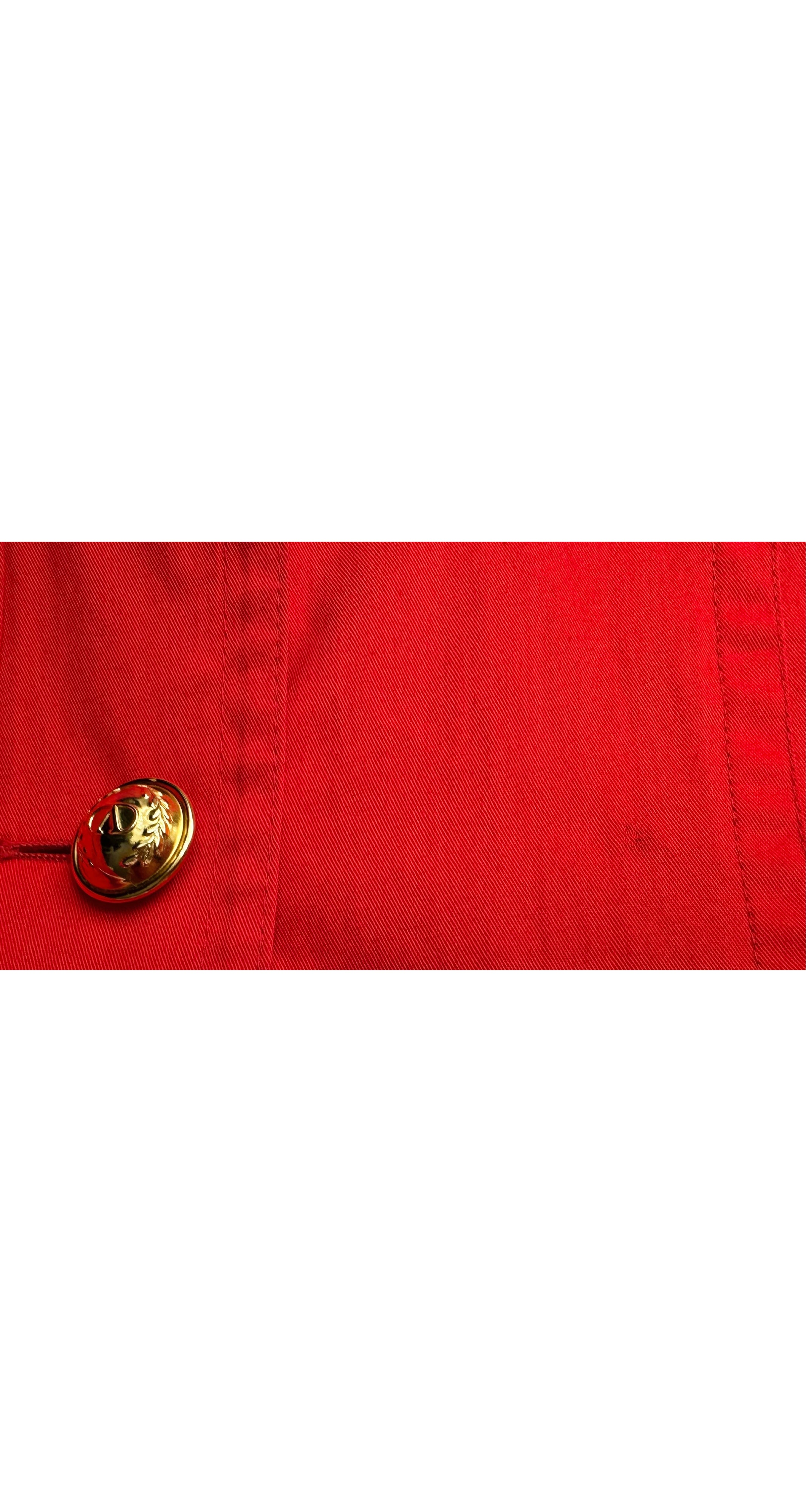 1980s Logo Button Red Cotton Collared Raincoat