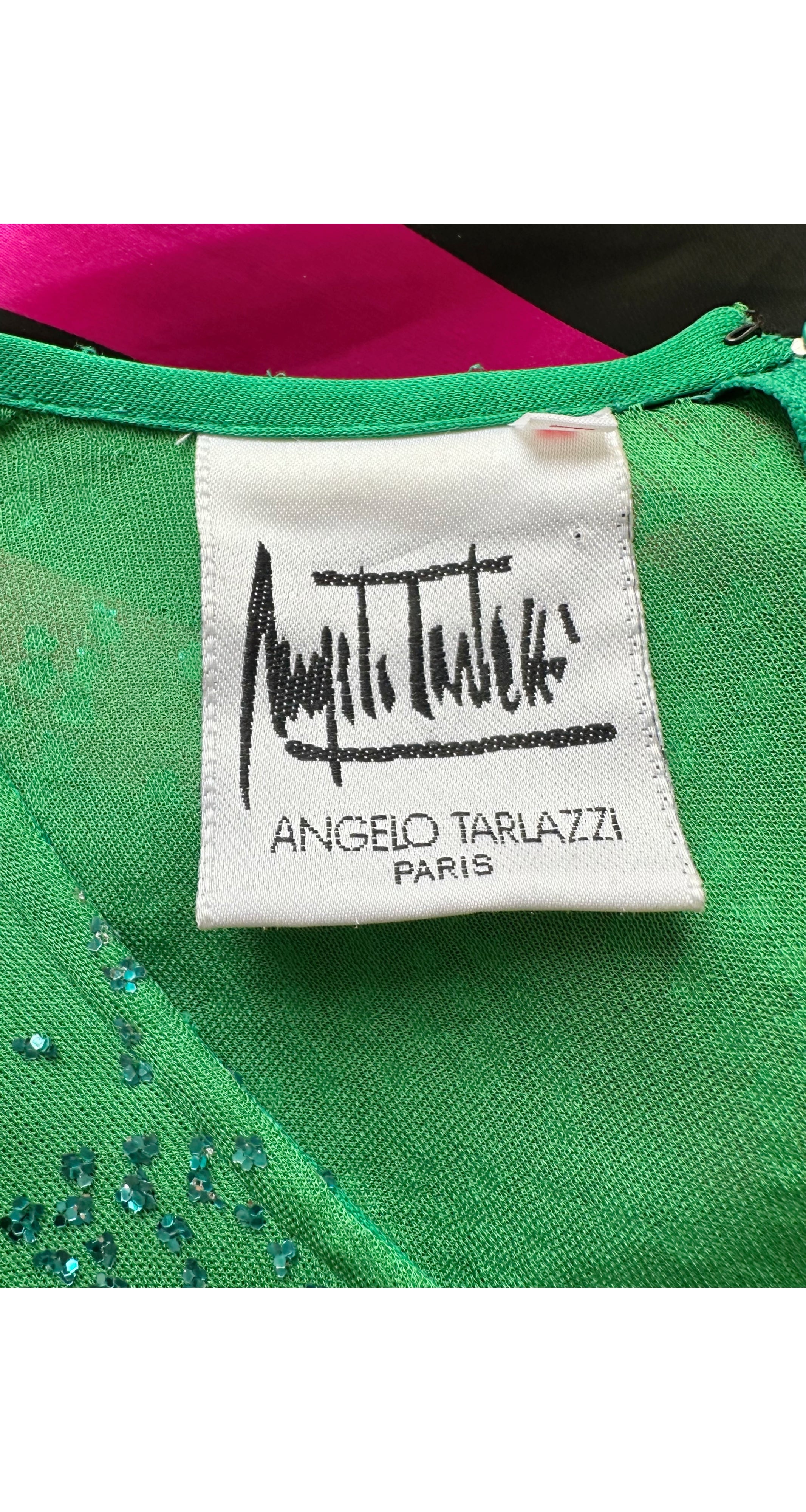 1980s Green & Fuchsia Organza Bubble Hem Party Dress