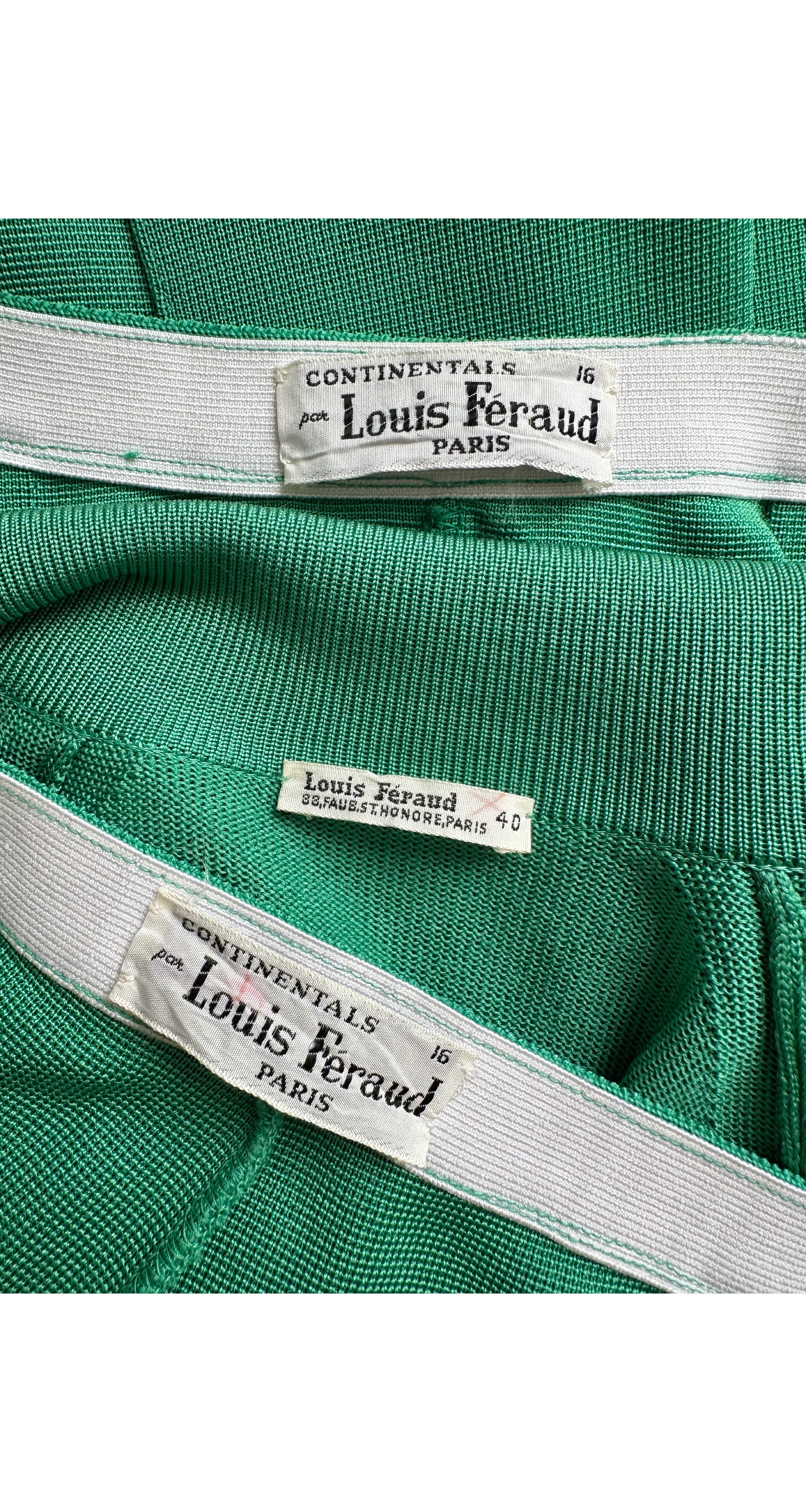 1960s Kelly Green Knit Tie-Neck Three-Piece Outfit