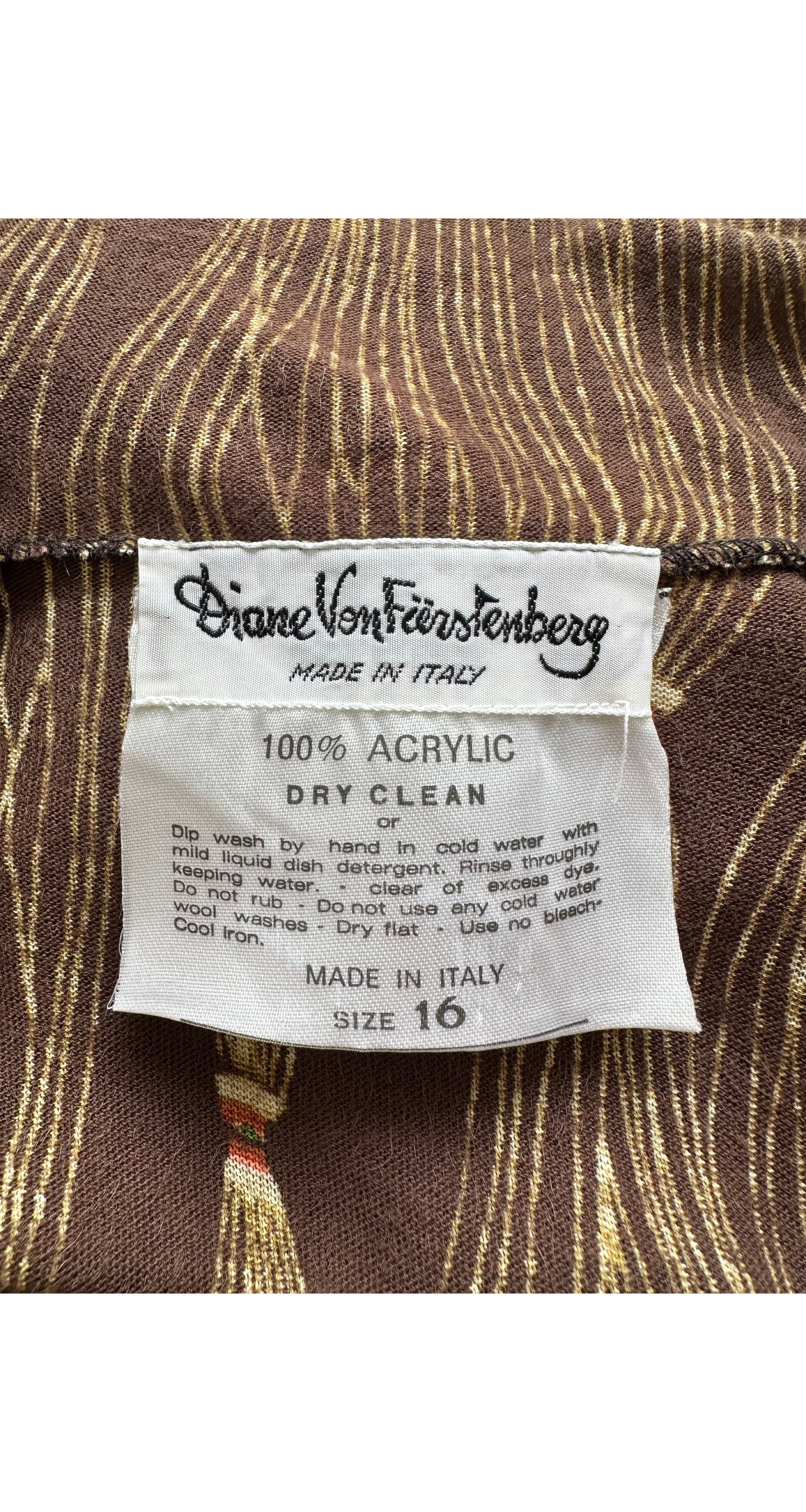 1976 F/W Tassel Print Brown Jersey Midi Wrap Dress