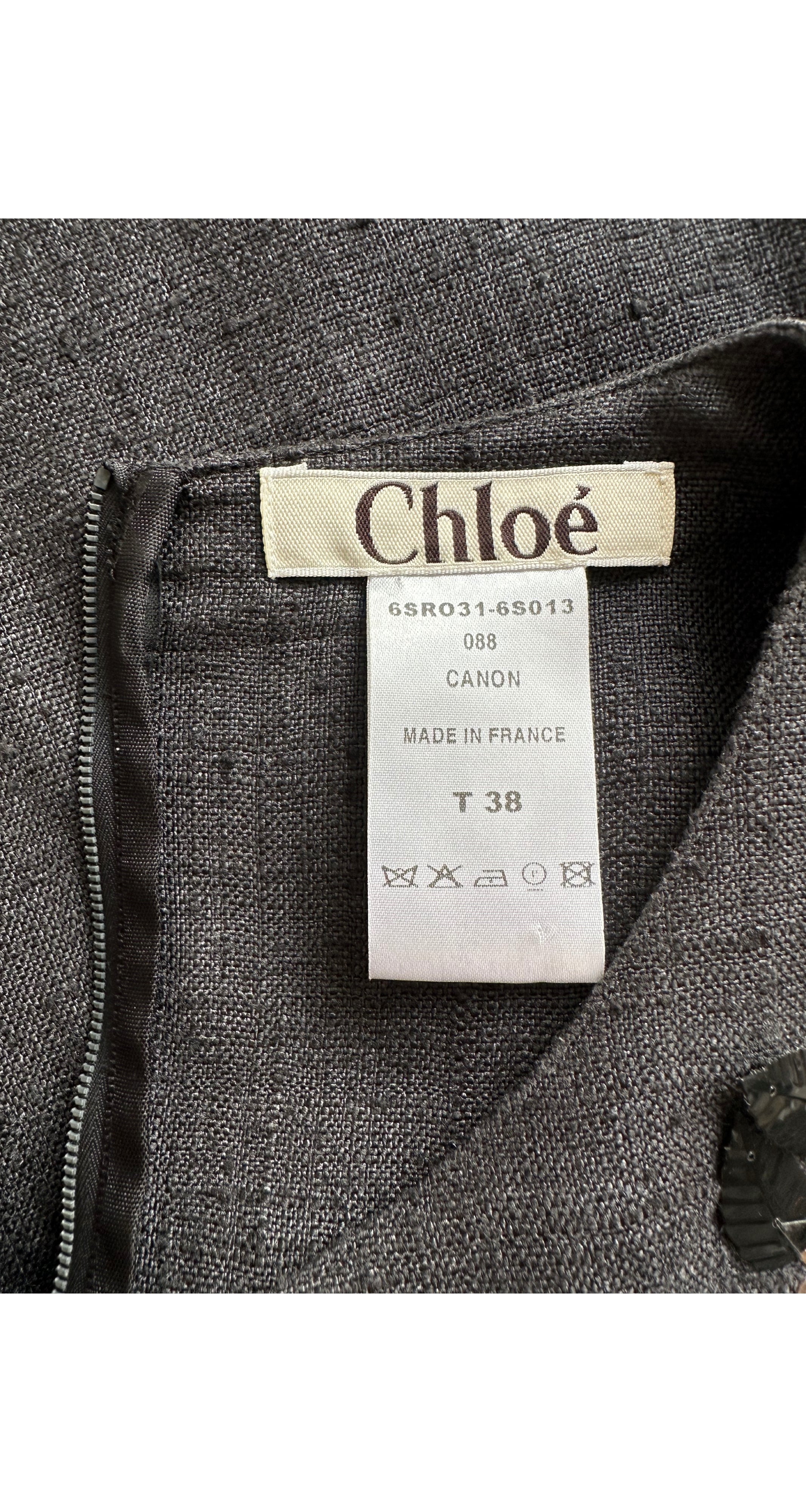 2006 S/S Embellished Leaf Design Gray Silk Dress