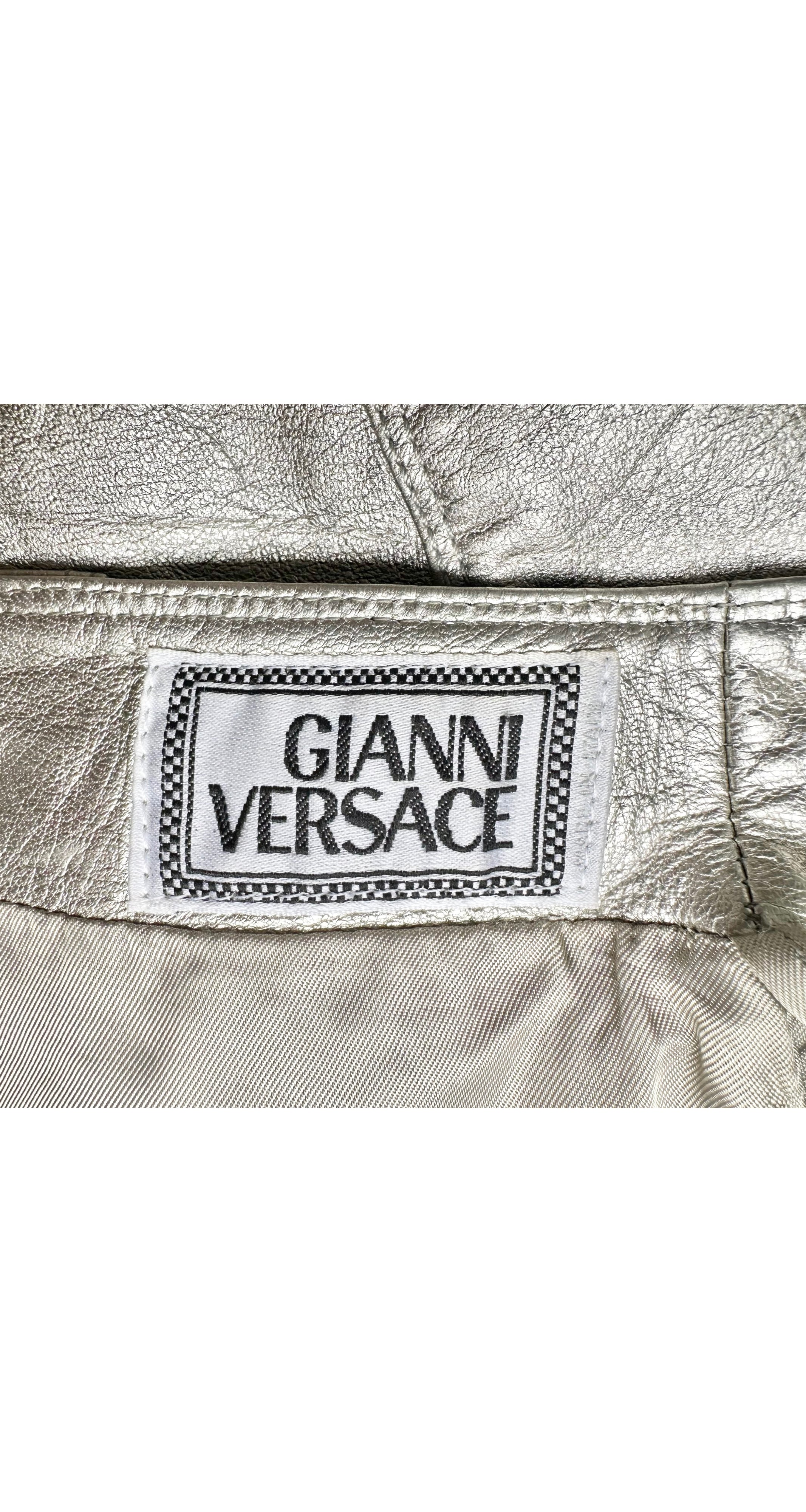 1990s Silver Metallic Leather Mini Skirt