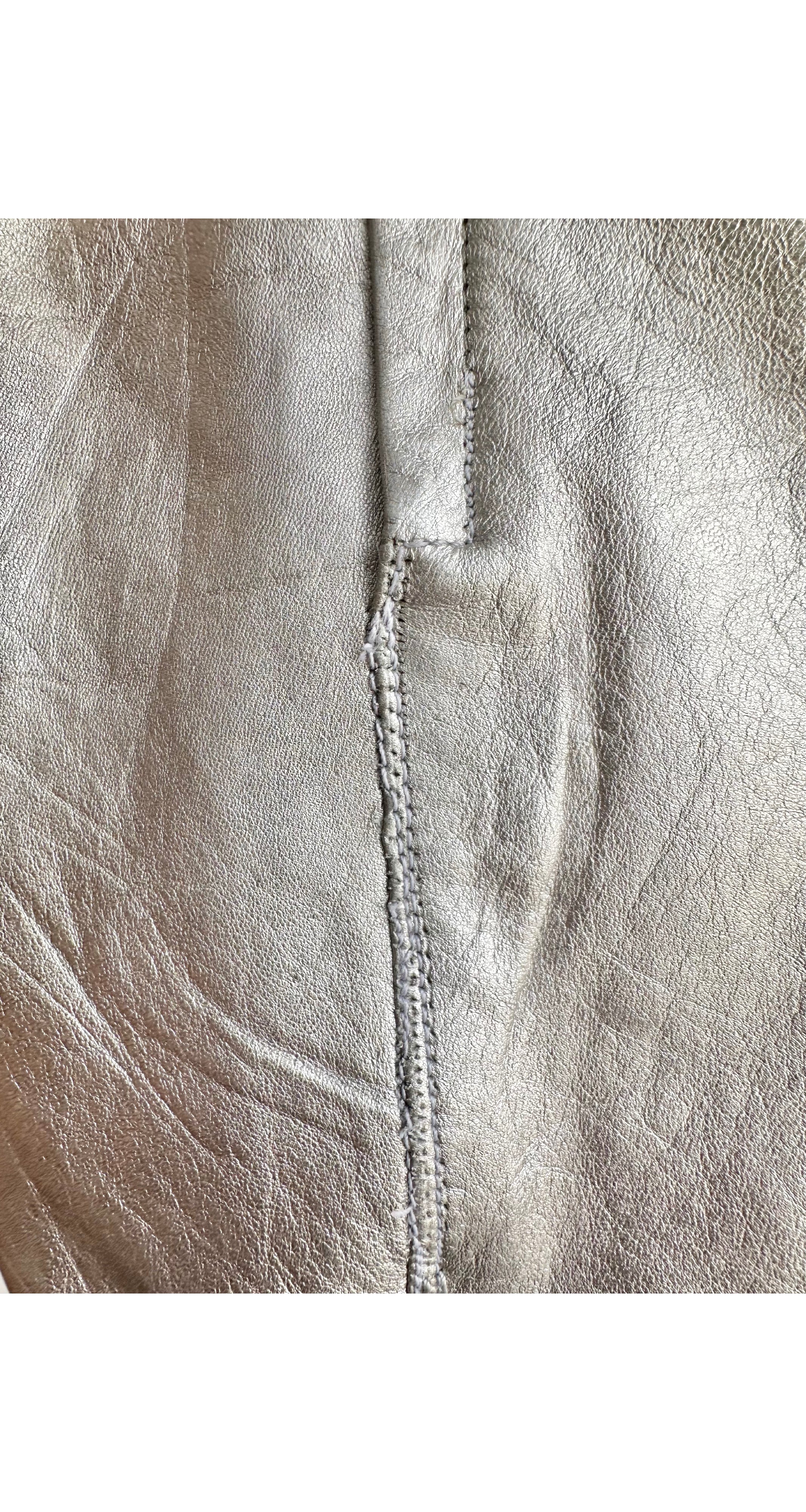 1990s Silver Metallic Leather Mini Skirt