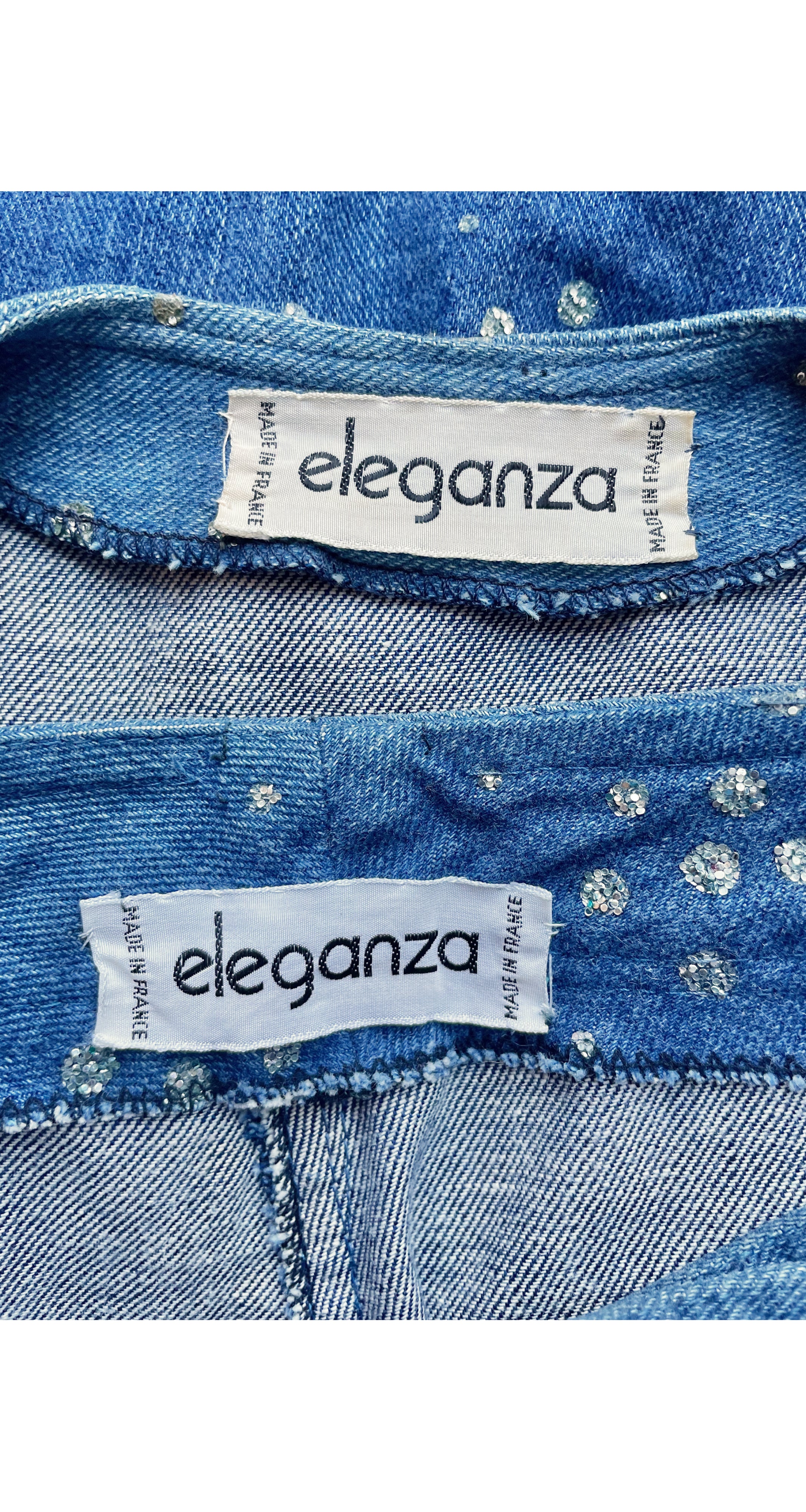 1970s French Blue Cotton Denim Glitter Outfit