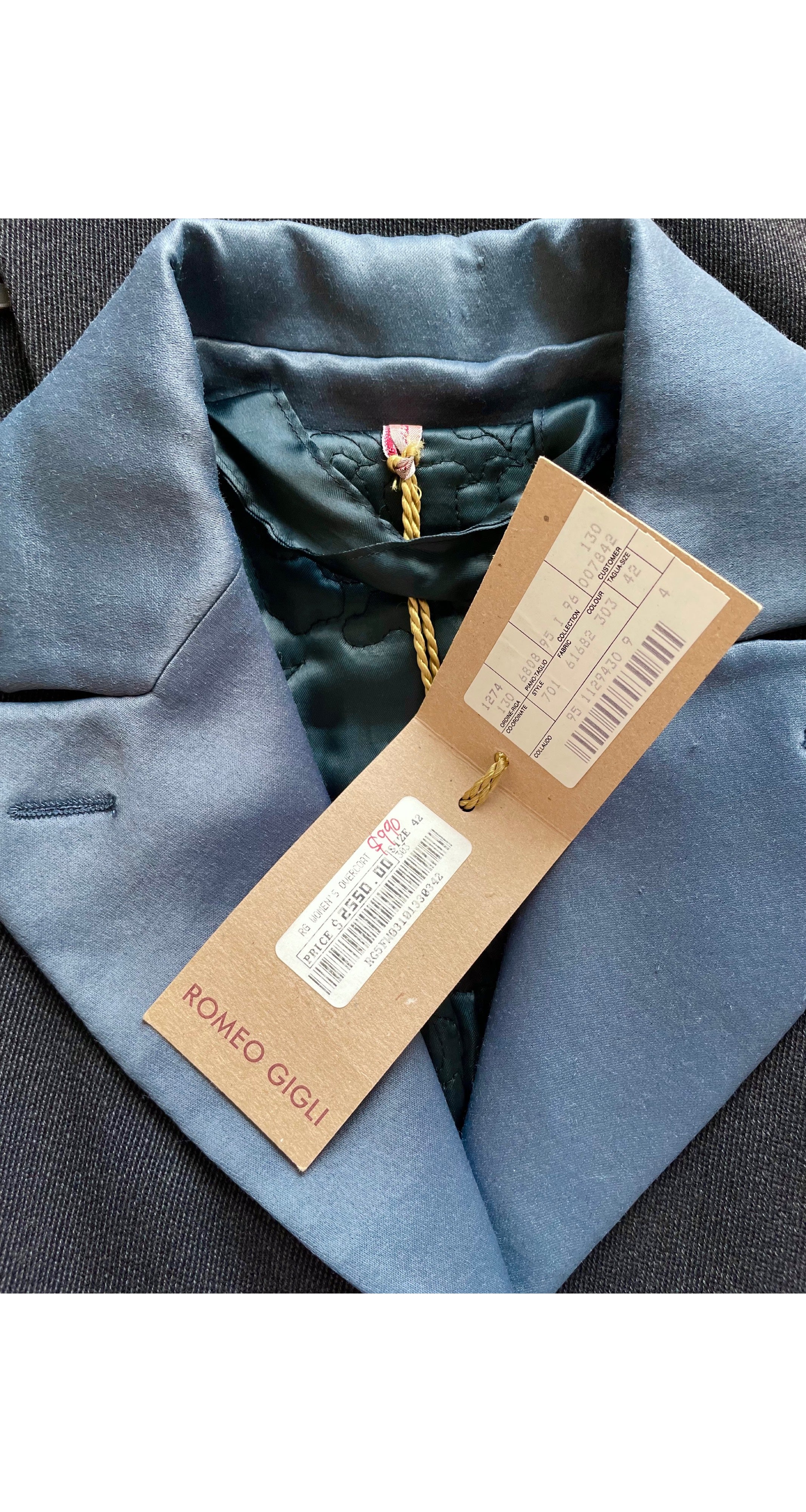 1995 F/W NWT Gray Wool Gabardine Satin Lapel Coat