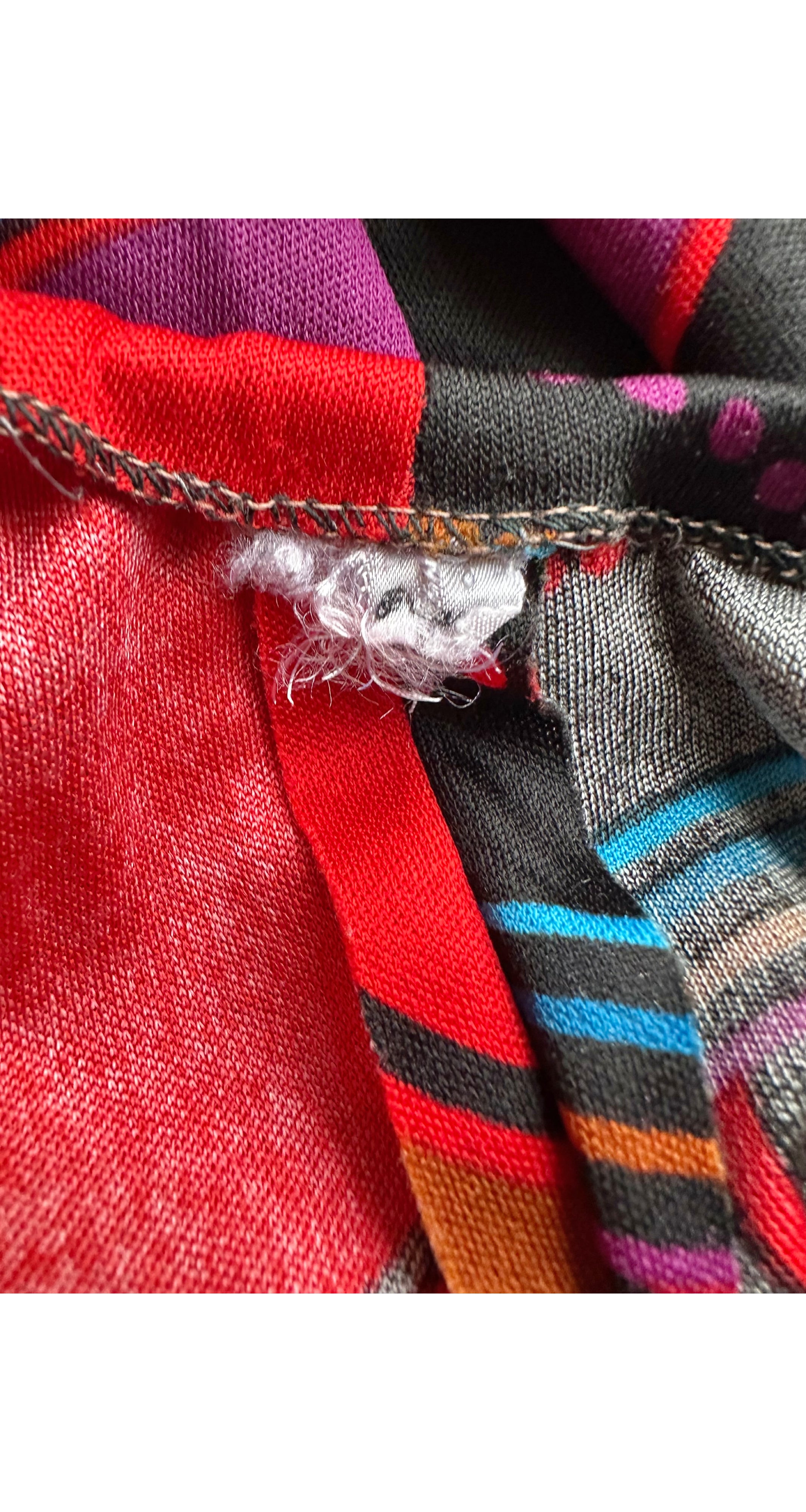 1970s Geometric Print Black Jersey Halter Neck Maxi Dress