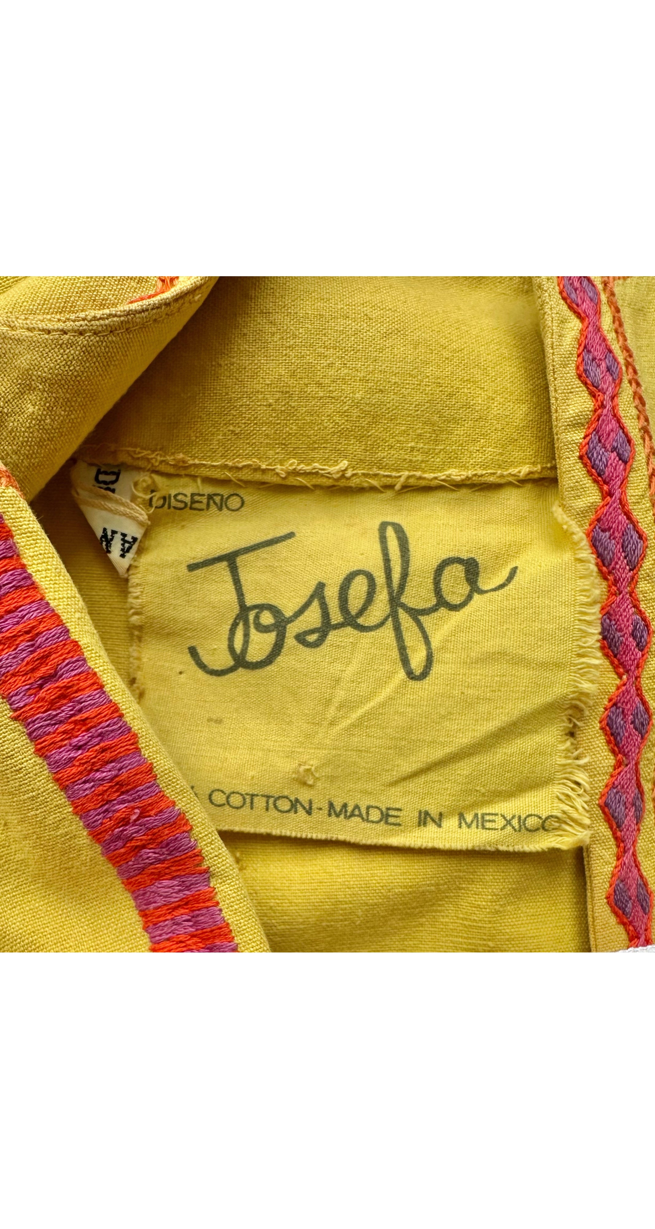 1970s Hand-Embroidered Yellow Cotton Caftan Maxi Dress