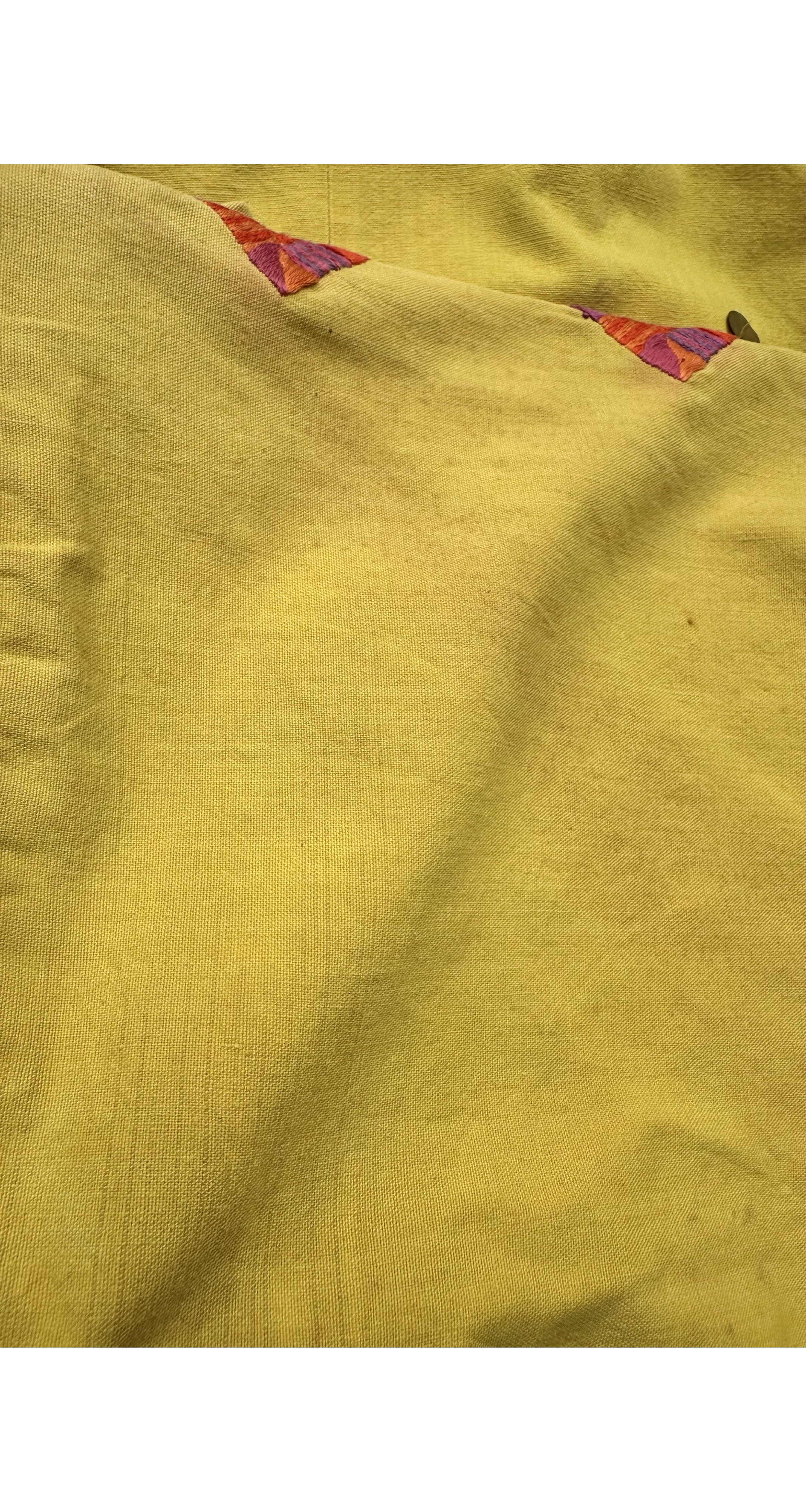 1970s Hand-Embroidered Yellow Cotton Caftan Maxi Dress