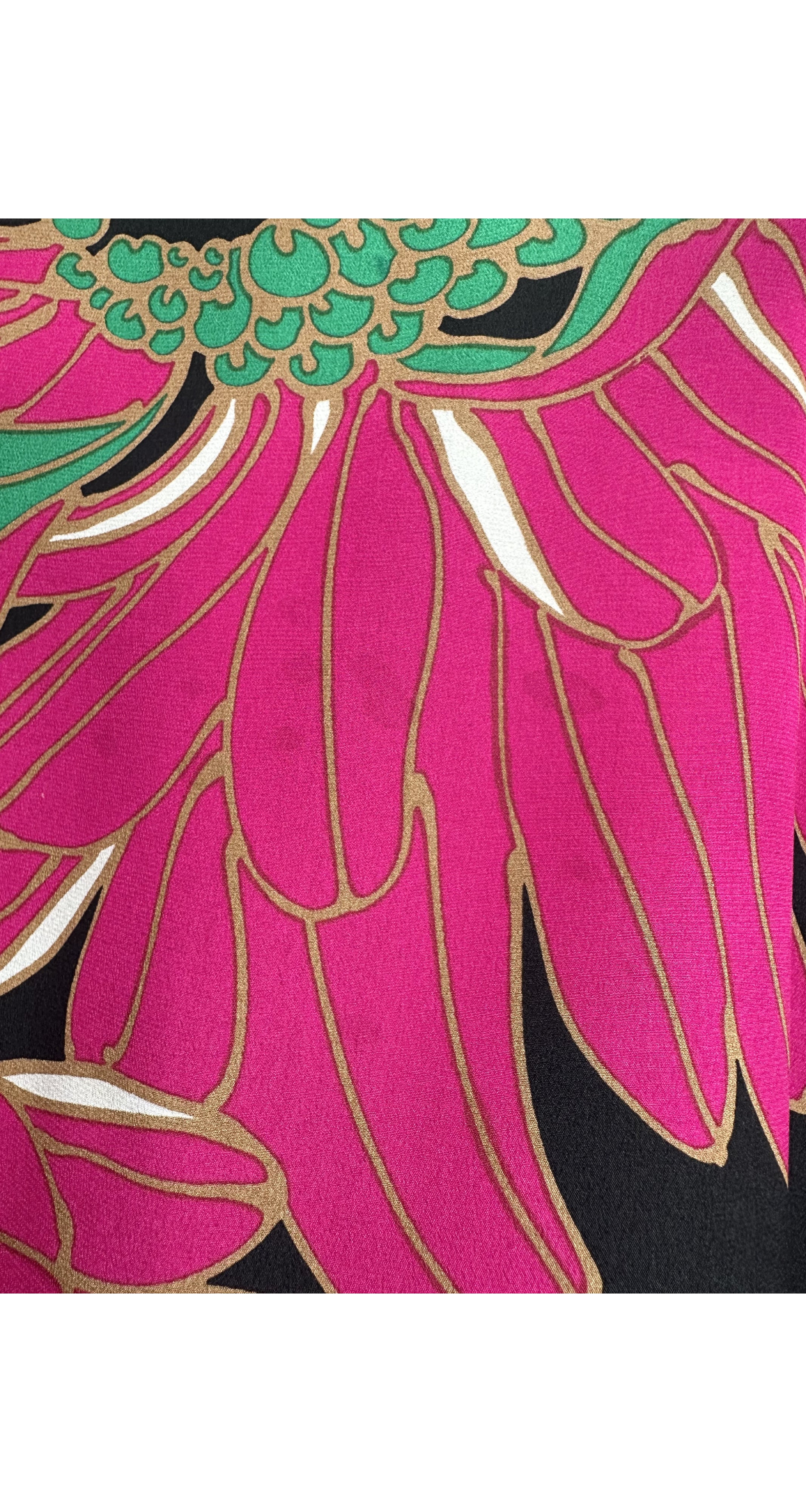 1960s Oversized Floral Print Black Silk Maxi Dress