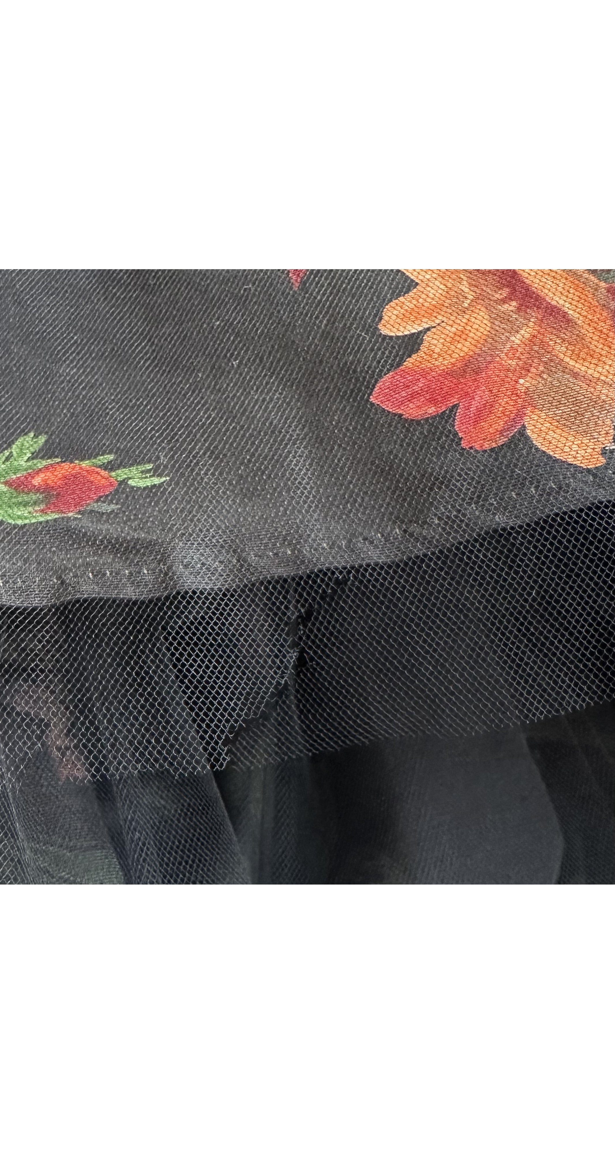 1988-89 F/W Rose Print Black Tulle Ballerina Skirt