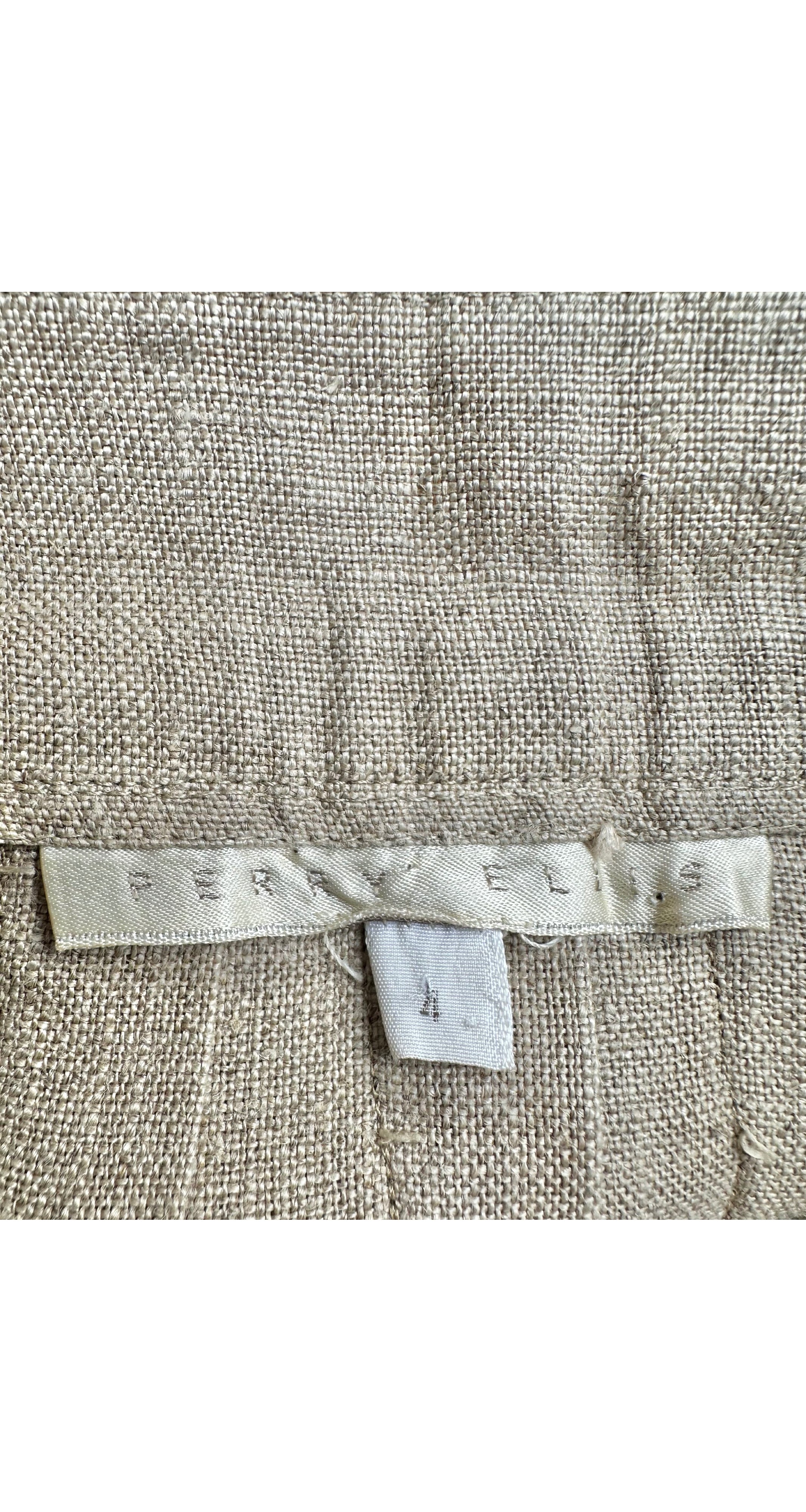 1980s Beige Linen Pleated Knee-Length Skirt