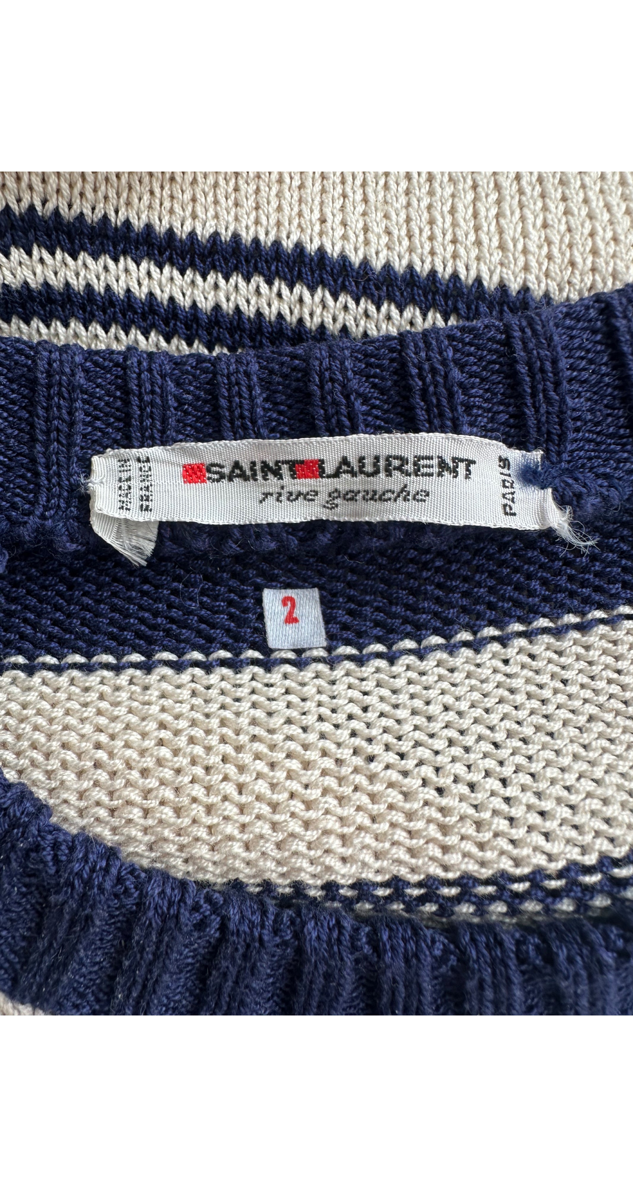 1970s Striped Navy & Cream Cotton Knit Short Sleeve Top