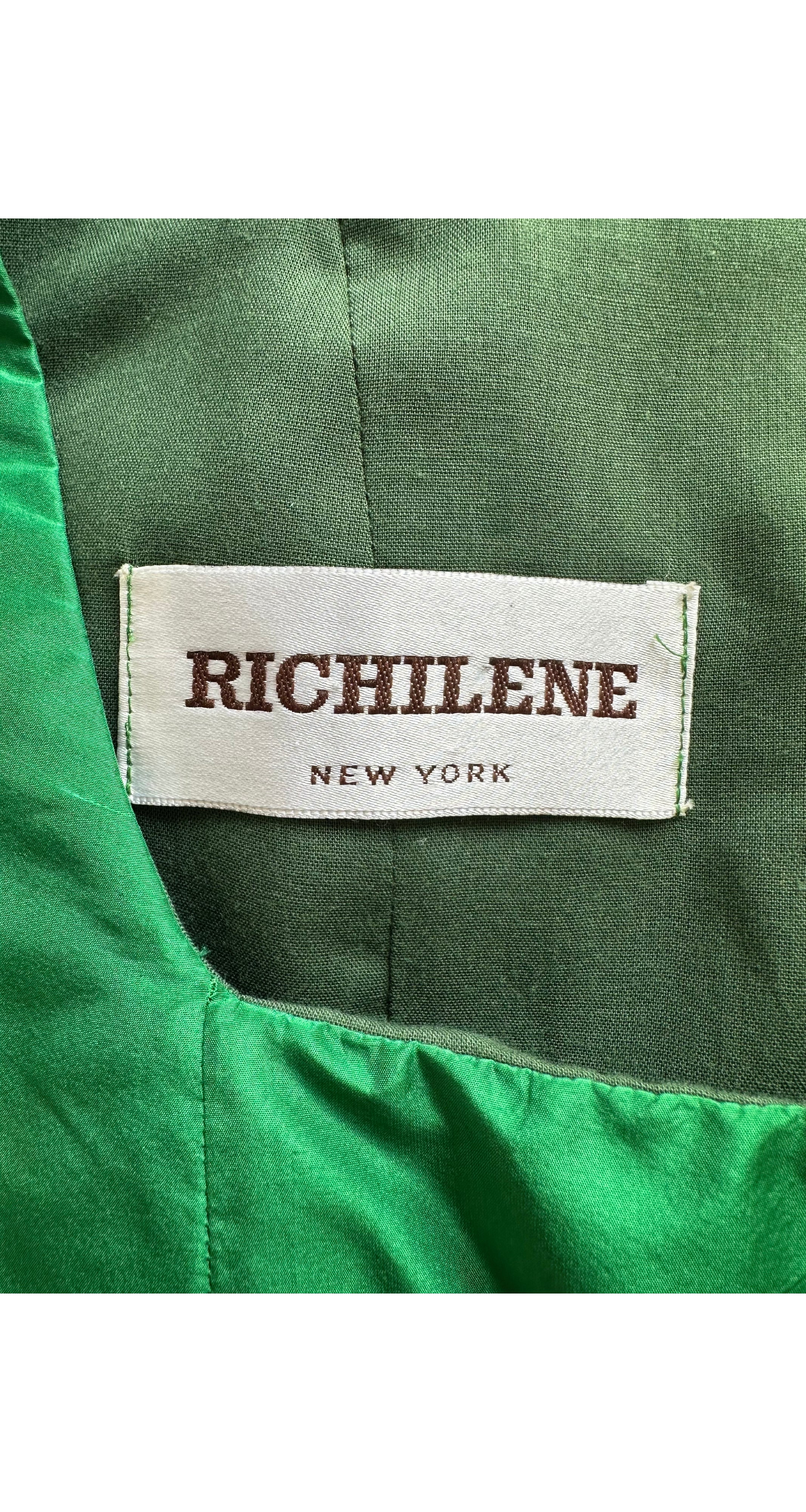 1980s Green Silk Taffeta Puff Sleeve Evening Gown