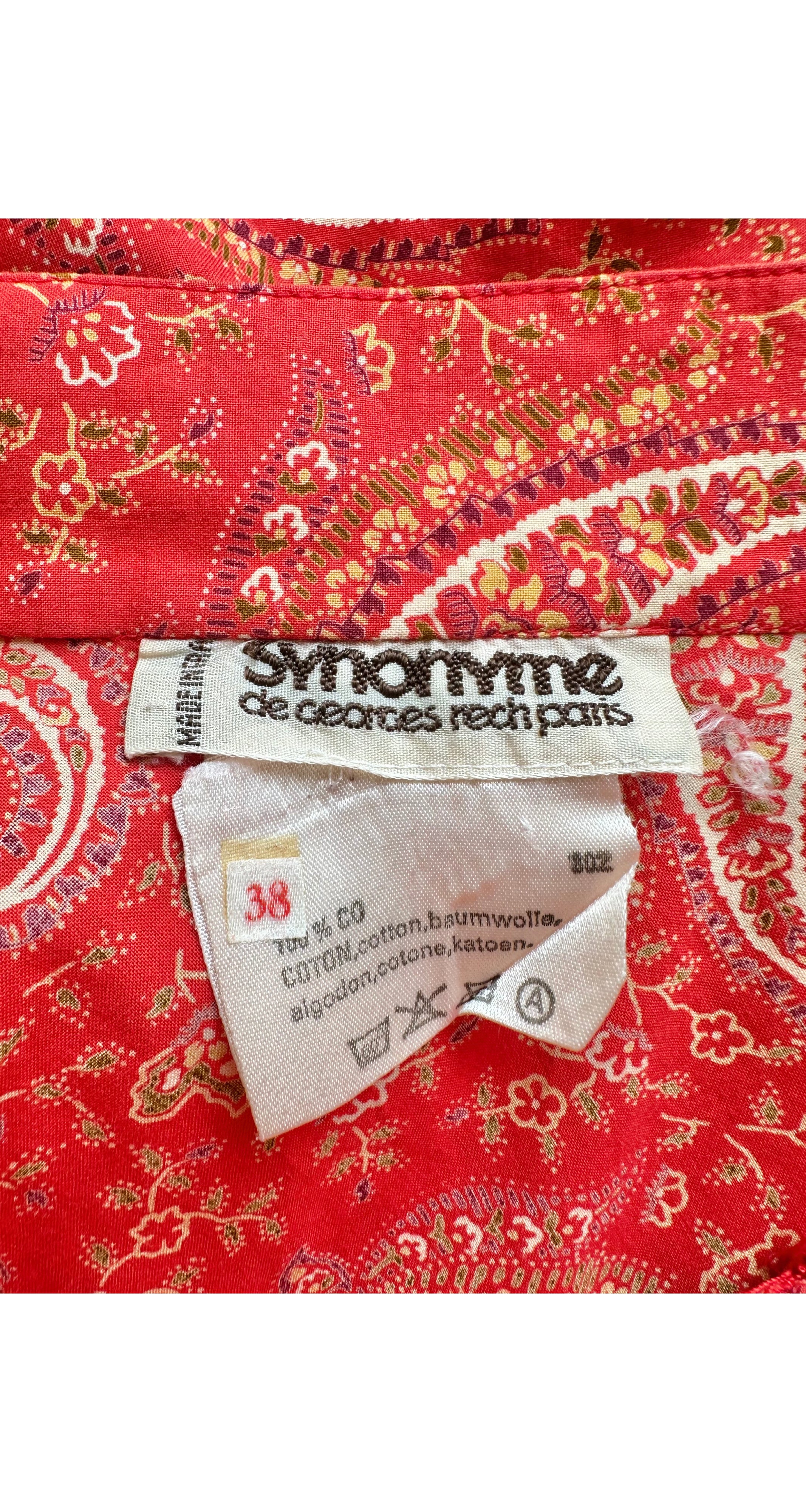 1970s Paisley Bandana Print Red Cotton Midi Skirt