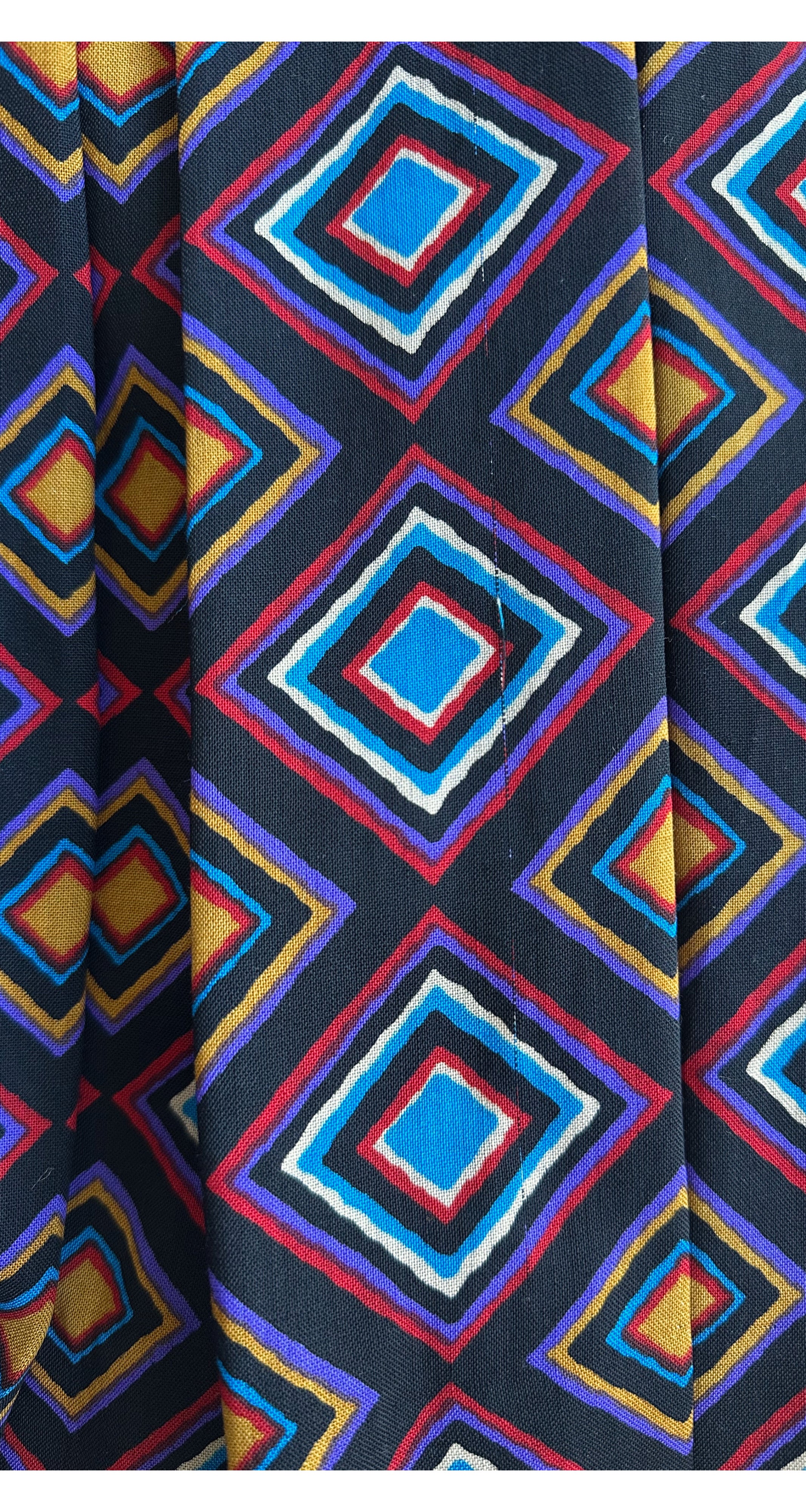 1970s Geometric Print Wool Challis Pleated Skirt