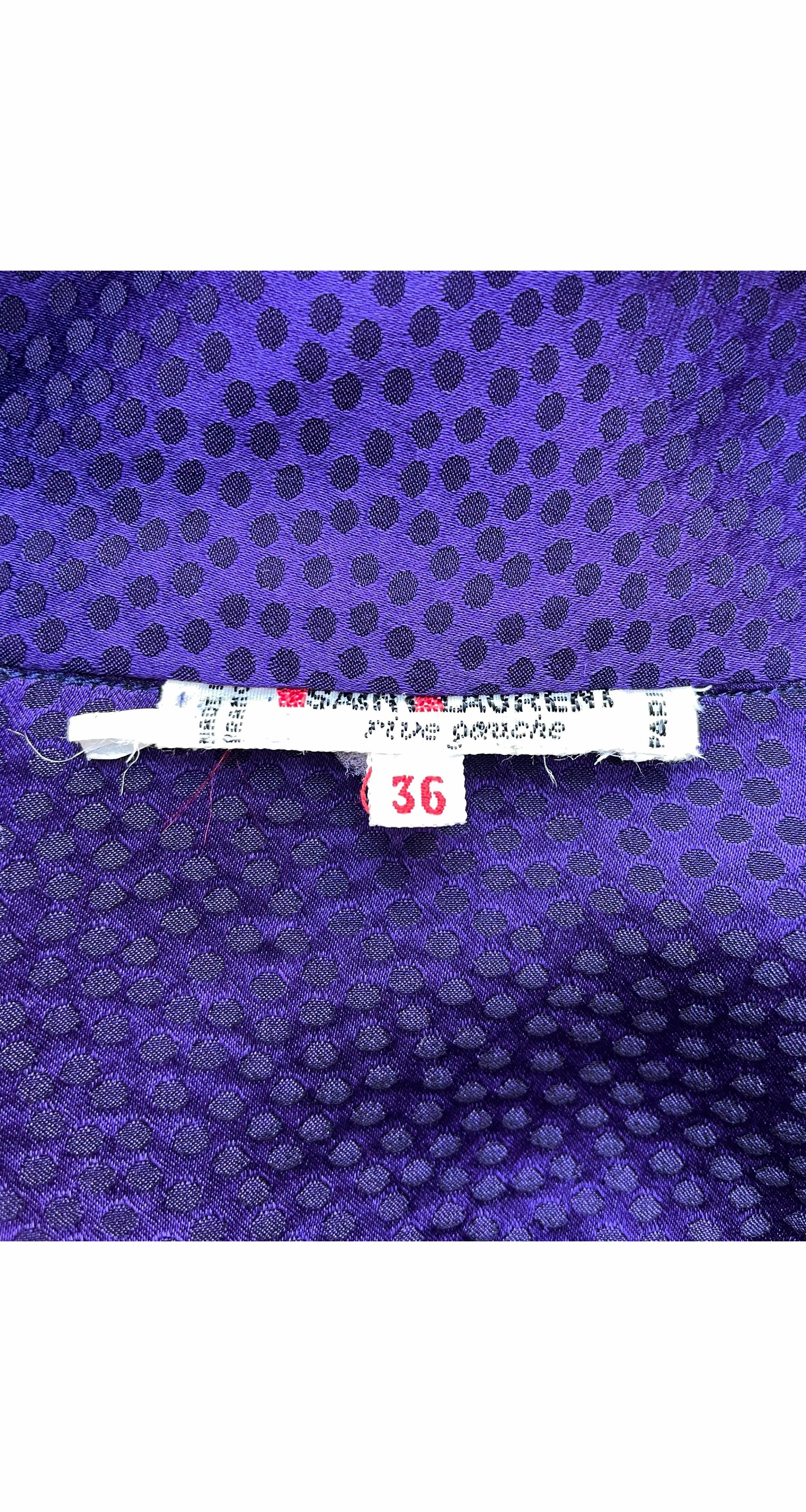 1980s Purple Dotted Silk Jacquard Tie-Neck Blouse