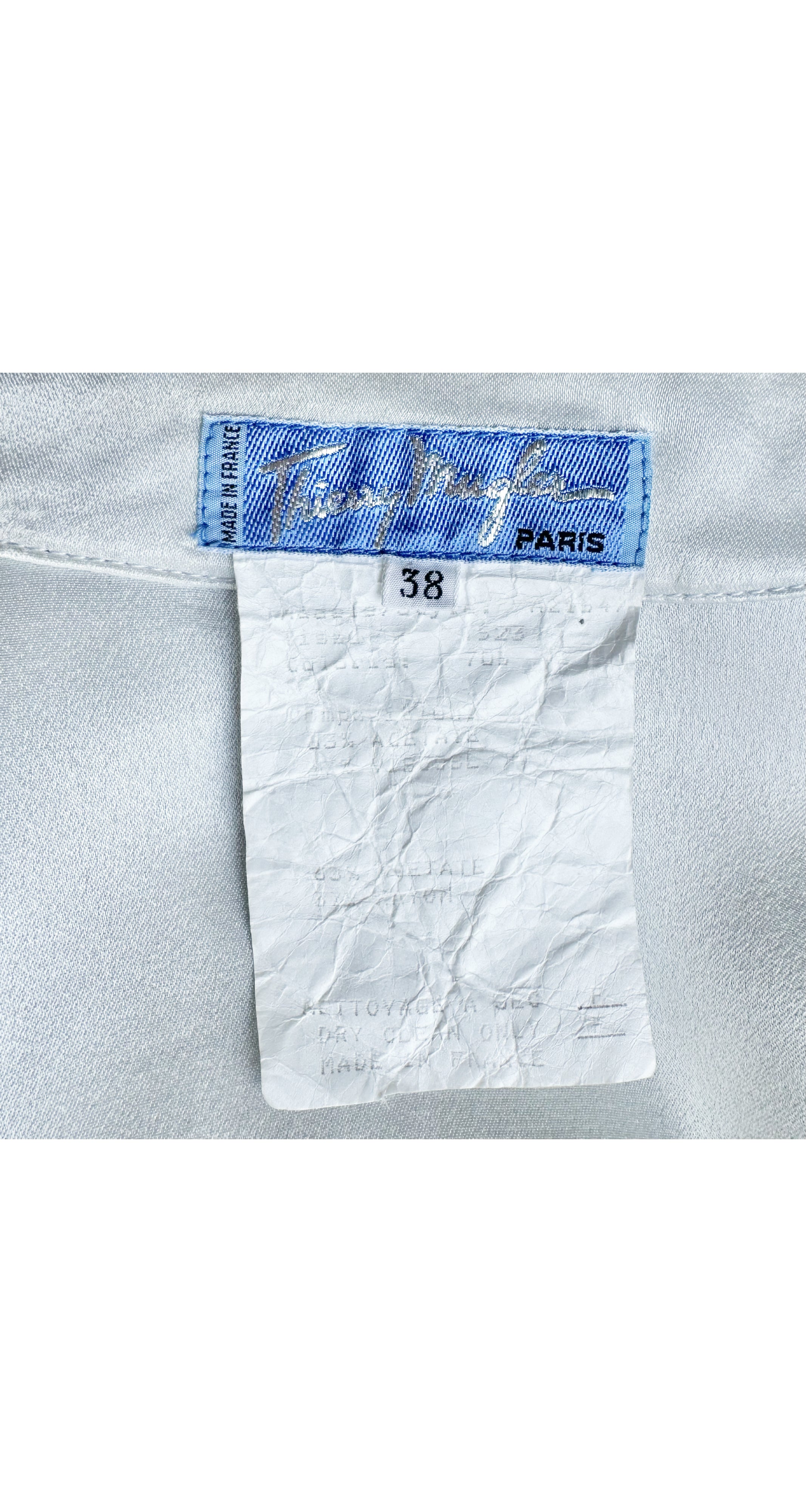 1986-87 F/W Silver Liquid Satin Balloon Sleeve Sash Dress