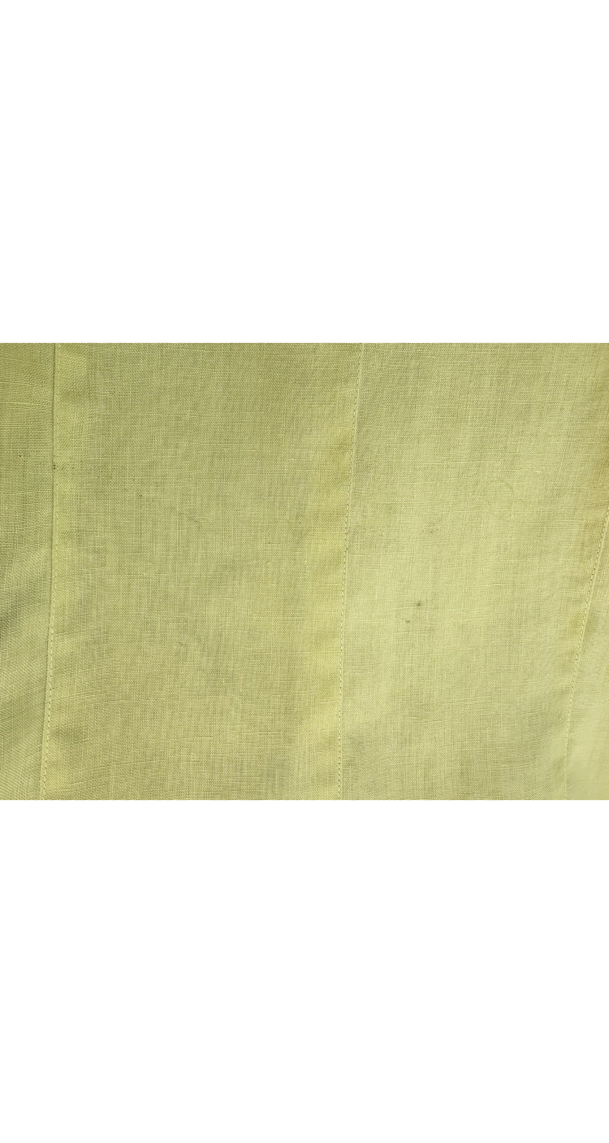 1980s Pale Chartreuse Linen Cold Shoulder Snap-Up Dress