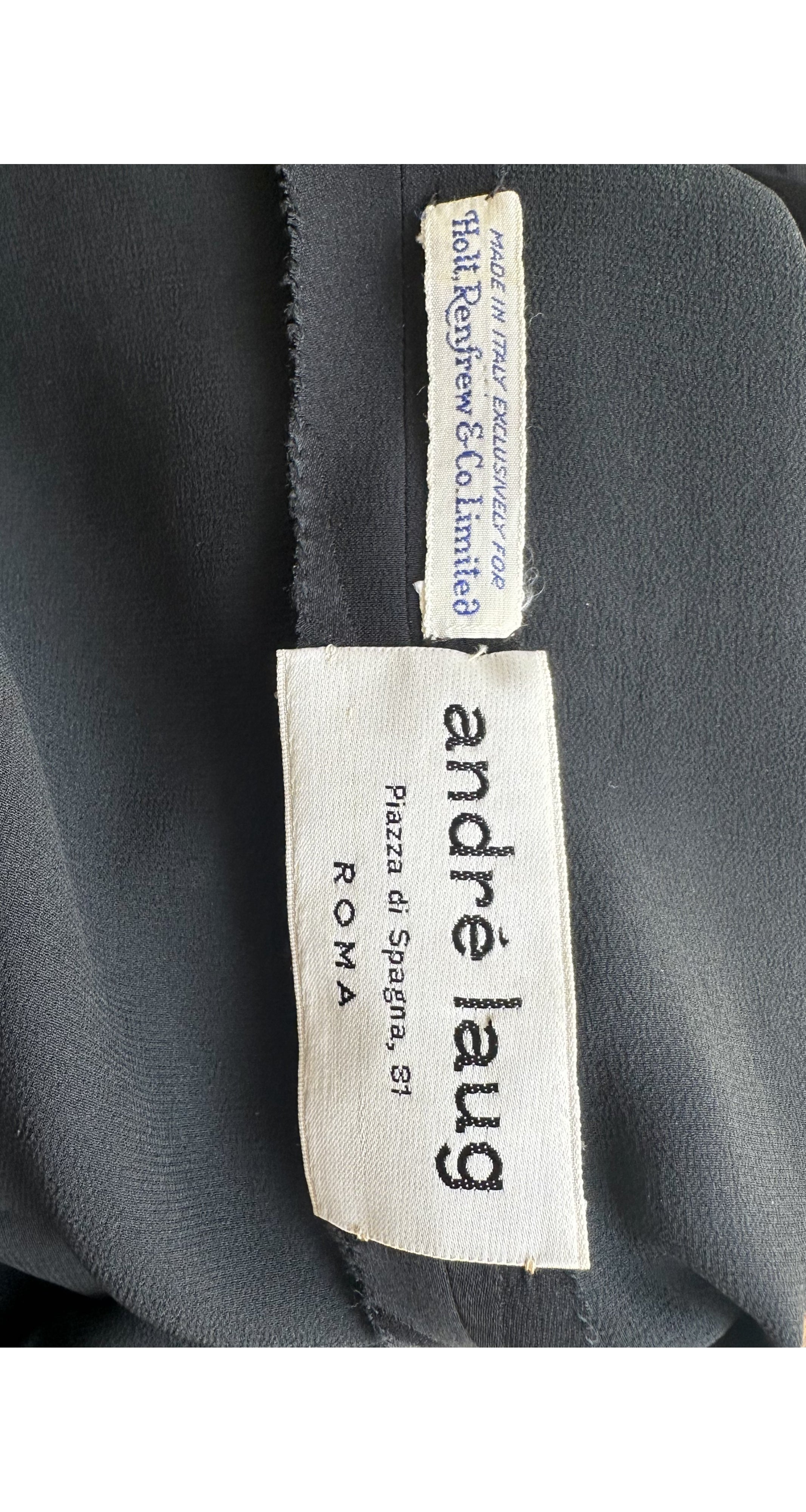 1973 Daisy Print Black Silk Jacquard Collared Blouse