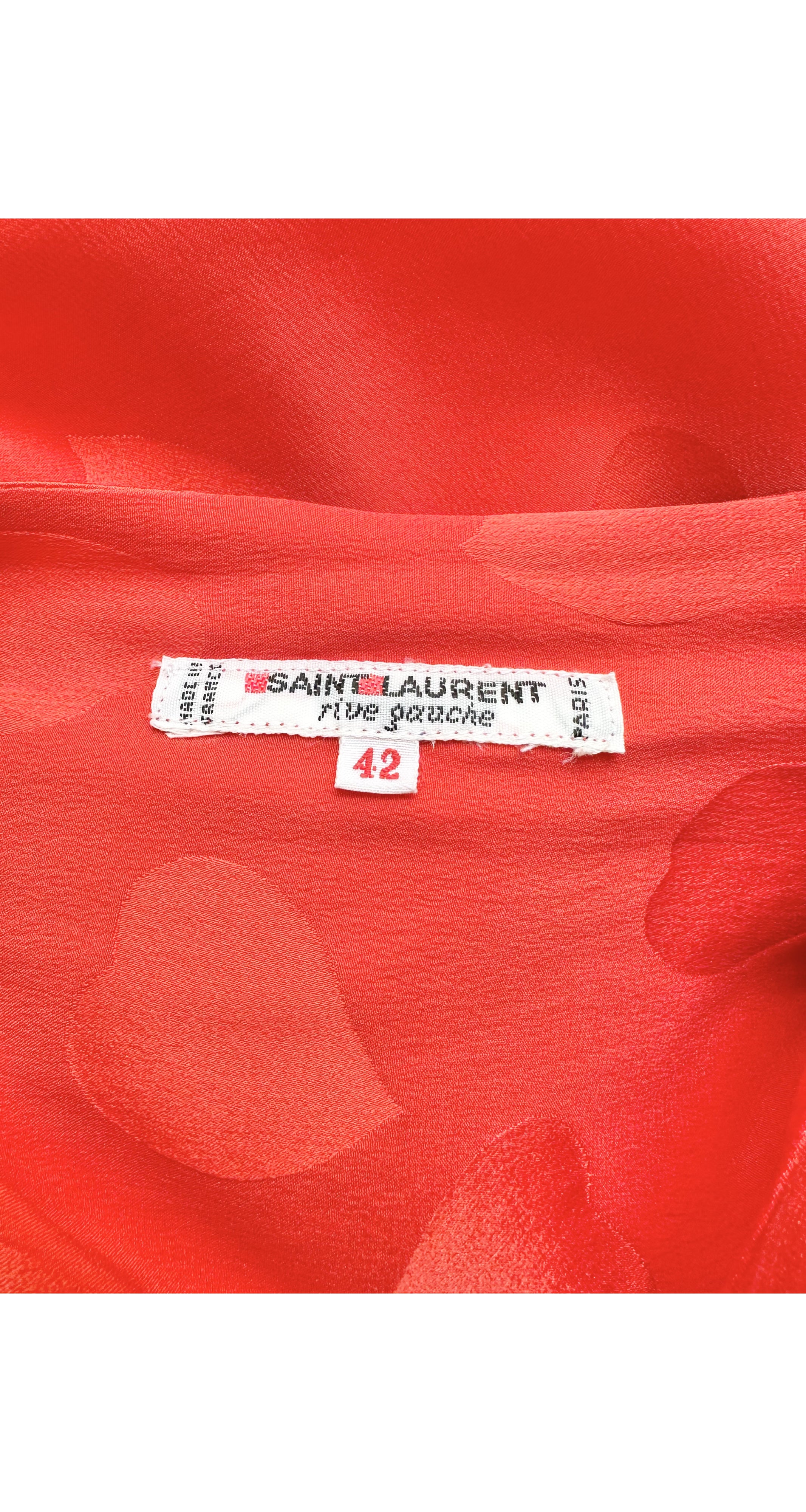 1980s Red Heart Print Silk Jacquard Wrap Blouse