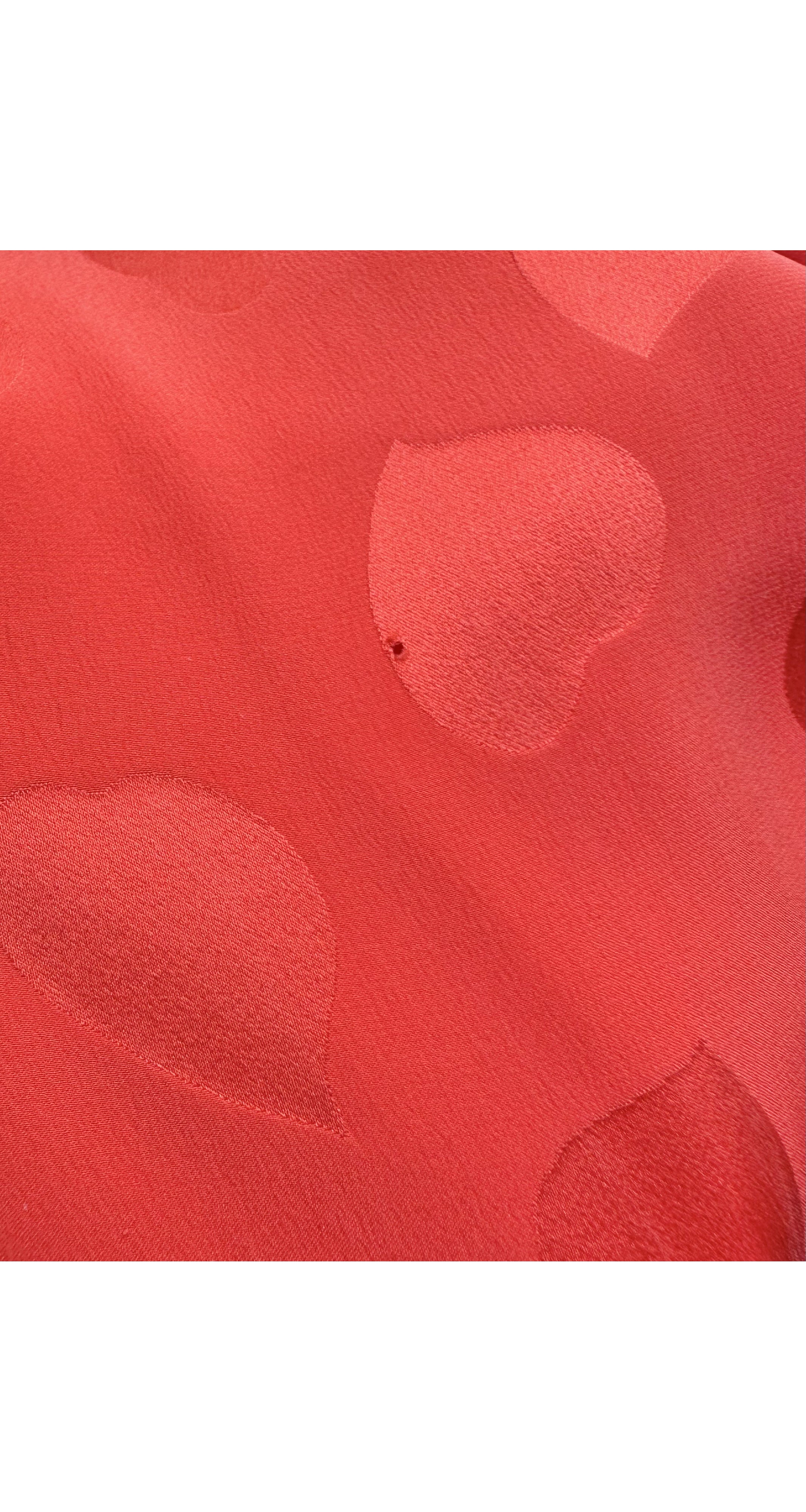 1980s Red Heart Print Silk Jacquard Wrap Blouse