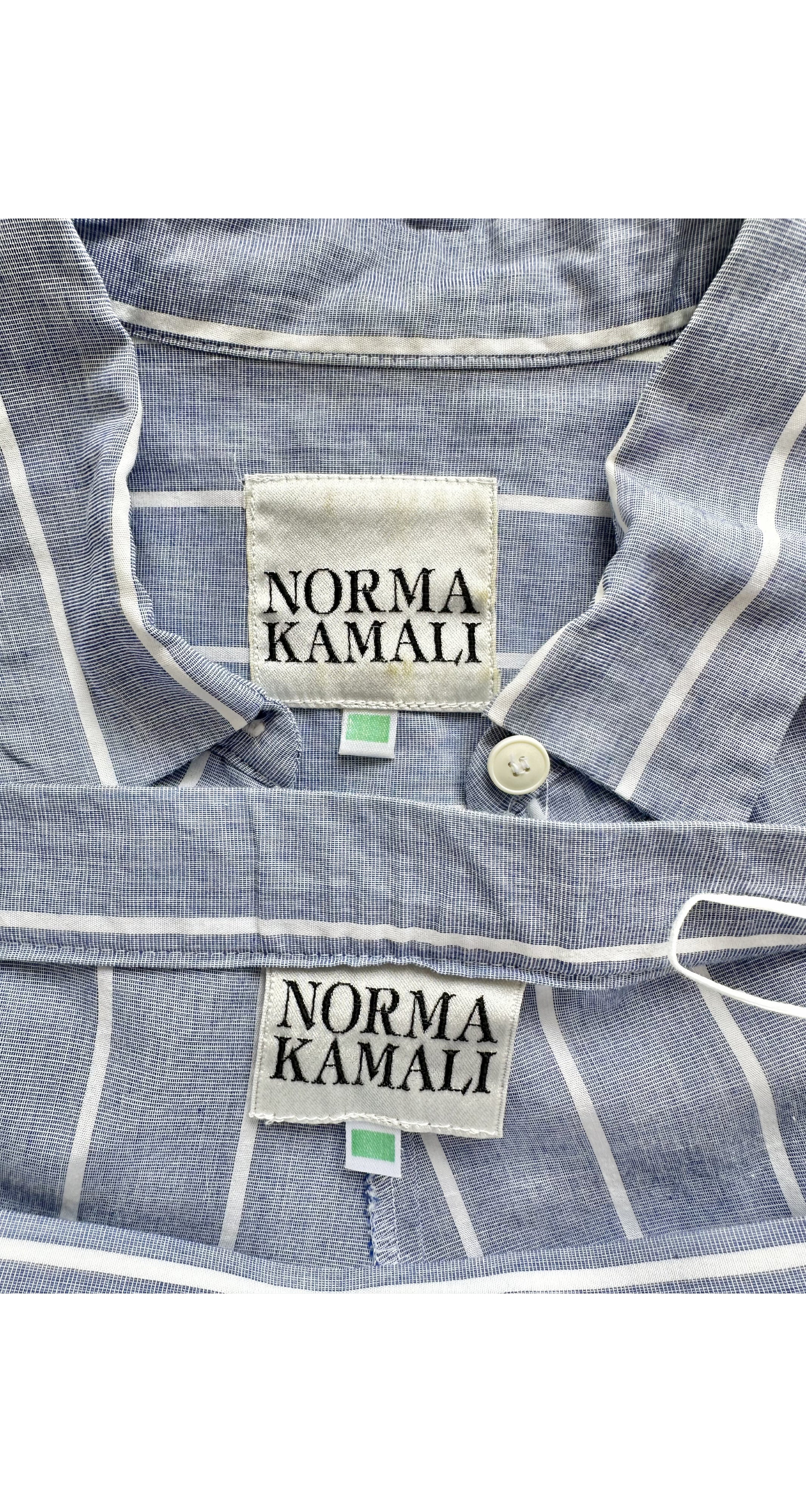 1980s Striped Chambray Cotton Collared Shirt & Skirt Set